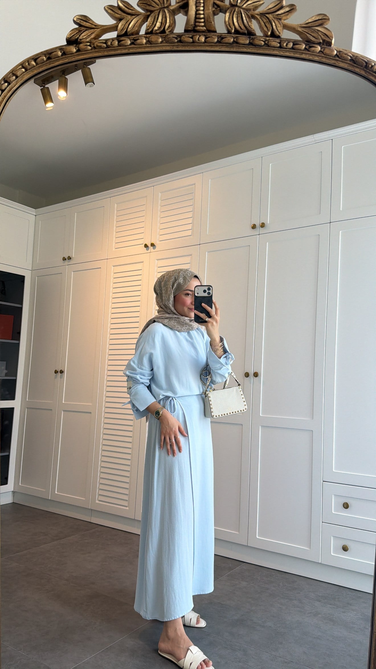 Eteği İpli Keten Etek Takım Mavi