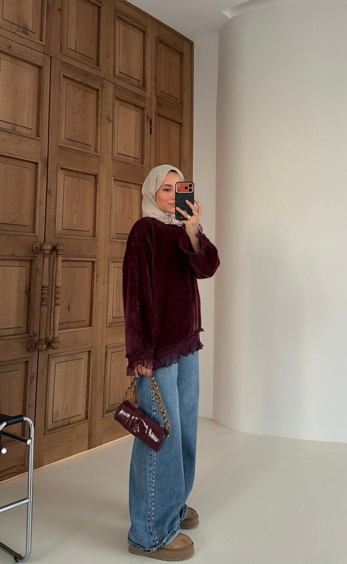 Fırfır Detaylı Angora Premium Kazak Bordo