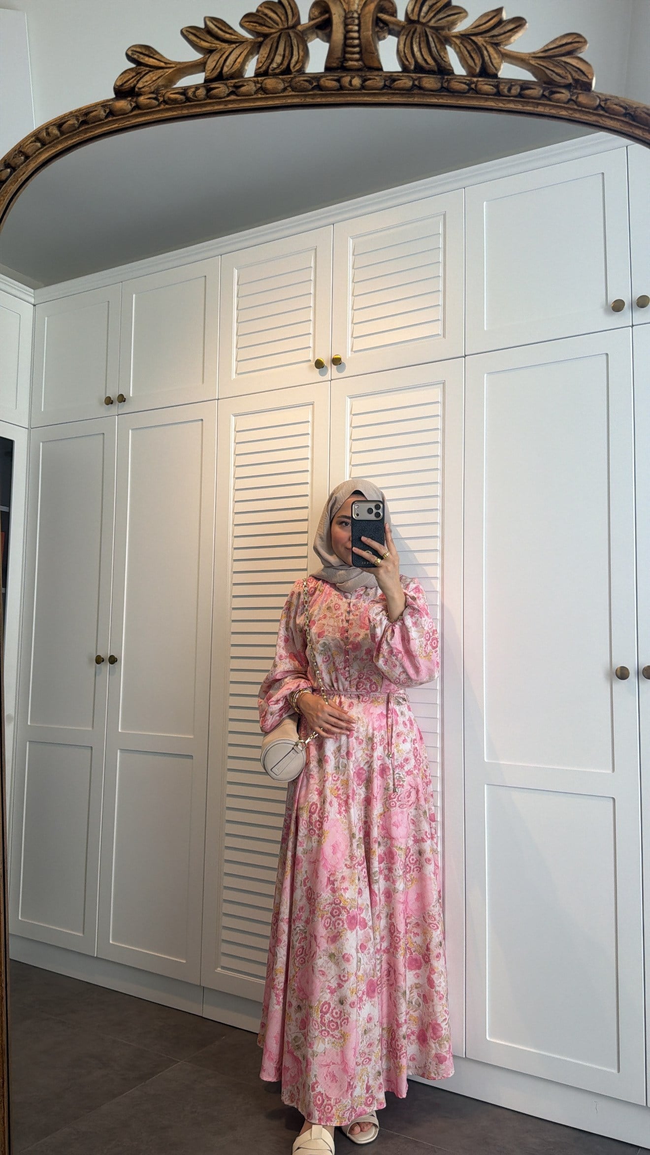 Flower Desen Elbise Pembe