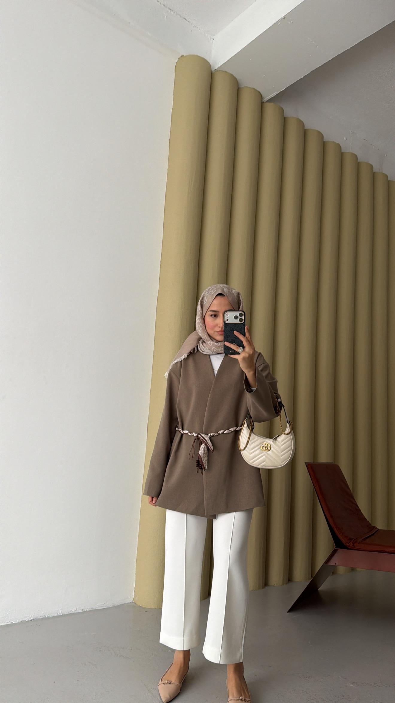 Fular Kemerli Blazer Haki
