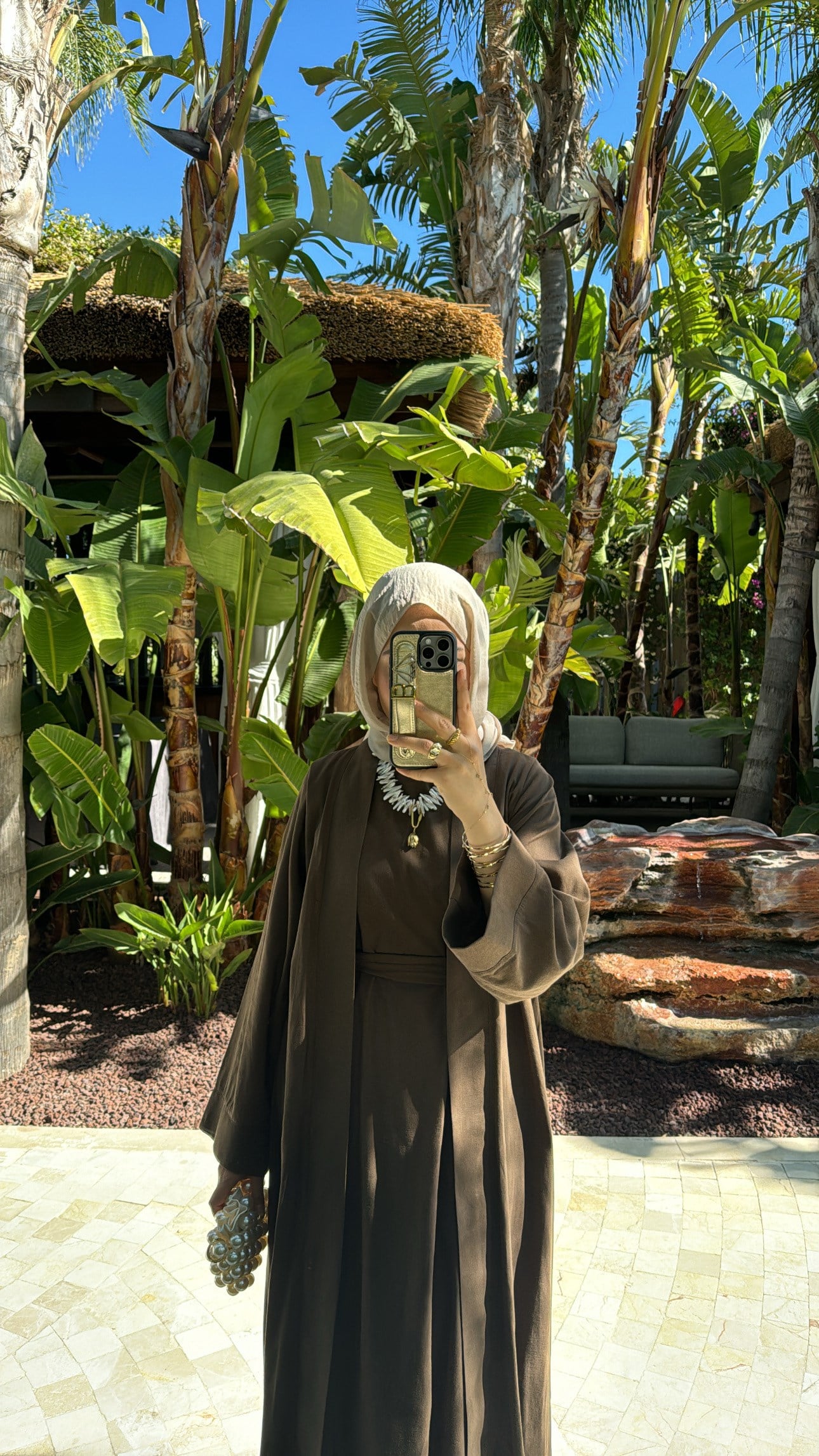Keten Abaya Elbise Kahve