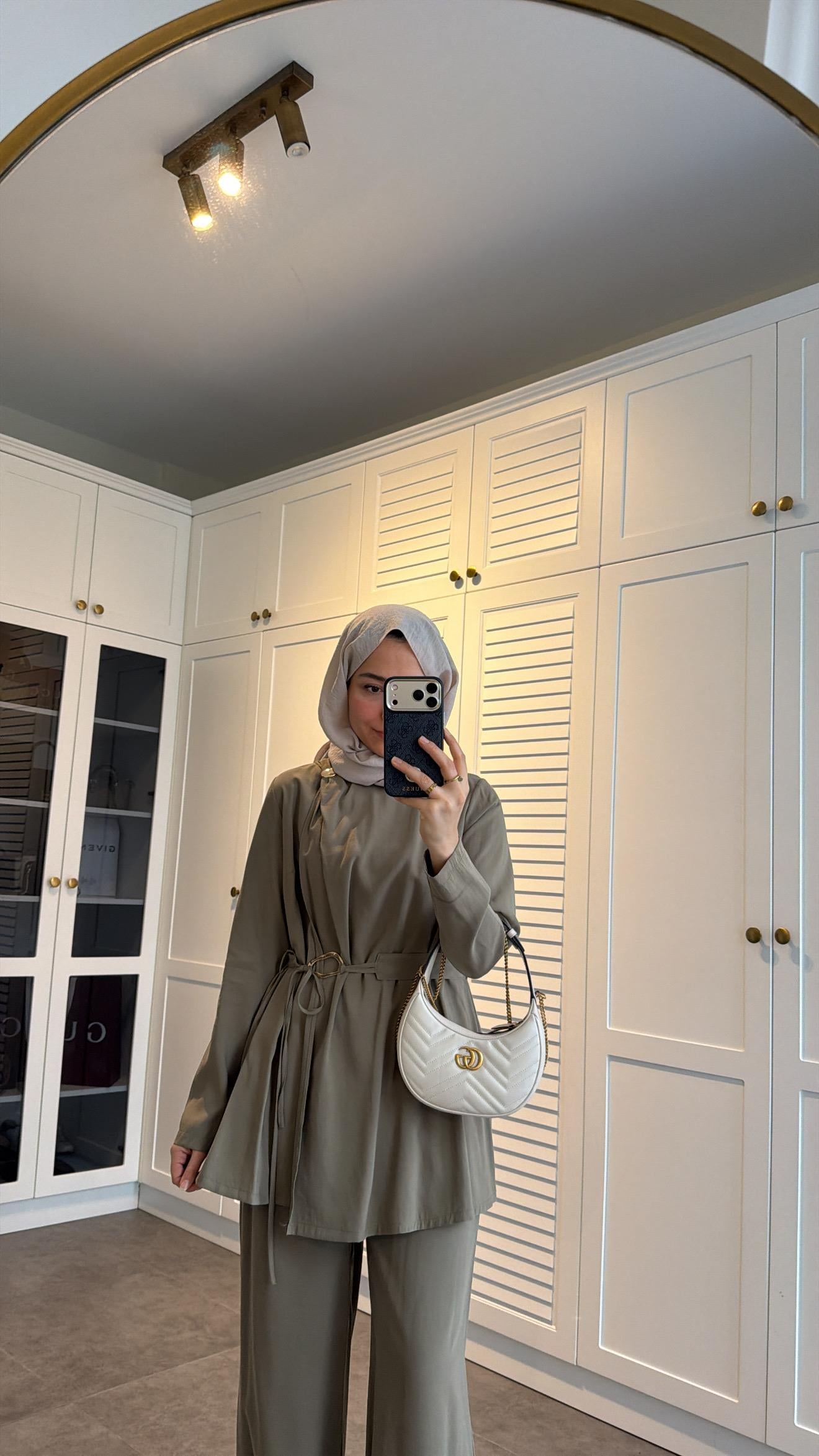 Lina Broş Kemer Detaylı Modal Takım Olive