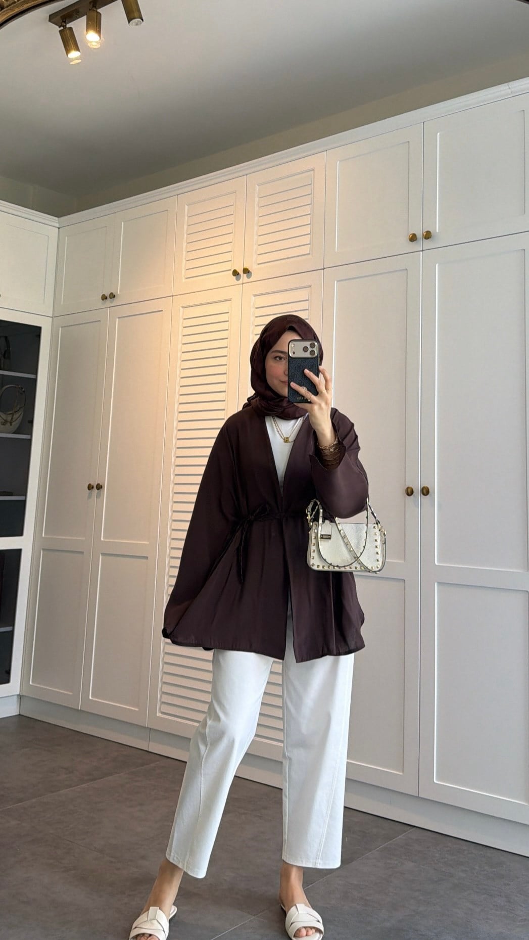 Örgü Bağlama Detay Kimono Kahve