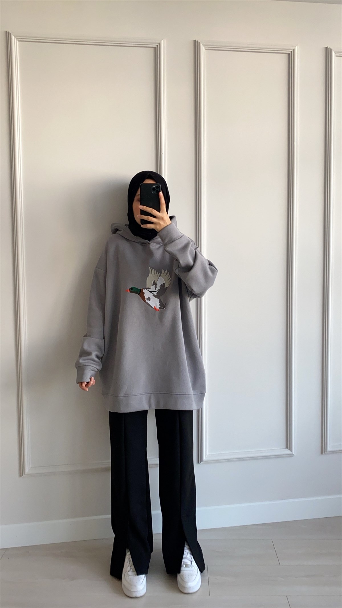Oversize Antrasit Şardonlu Sweatshirt 