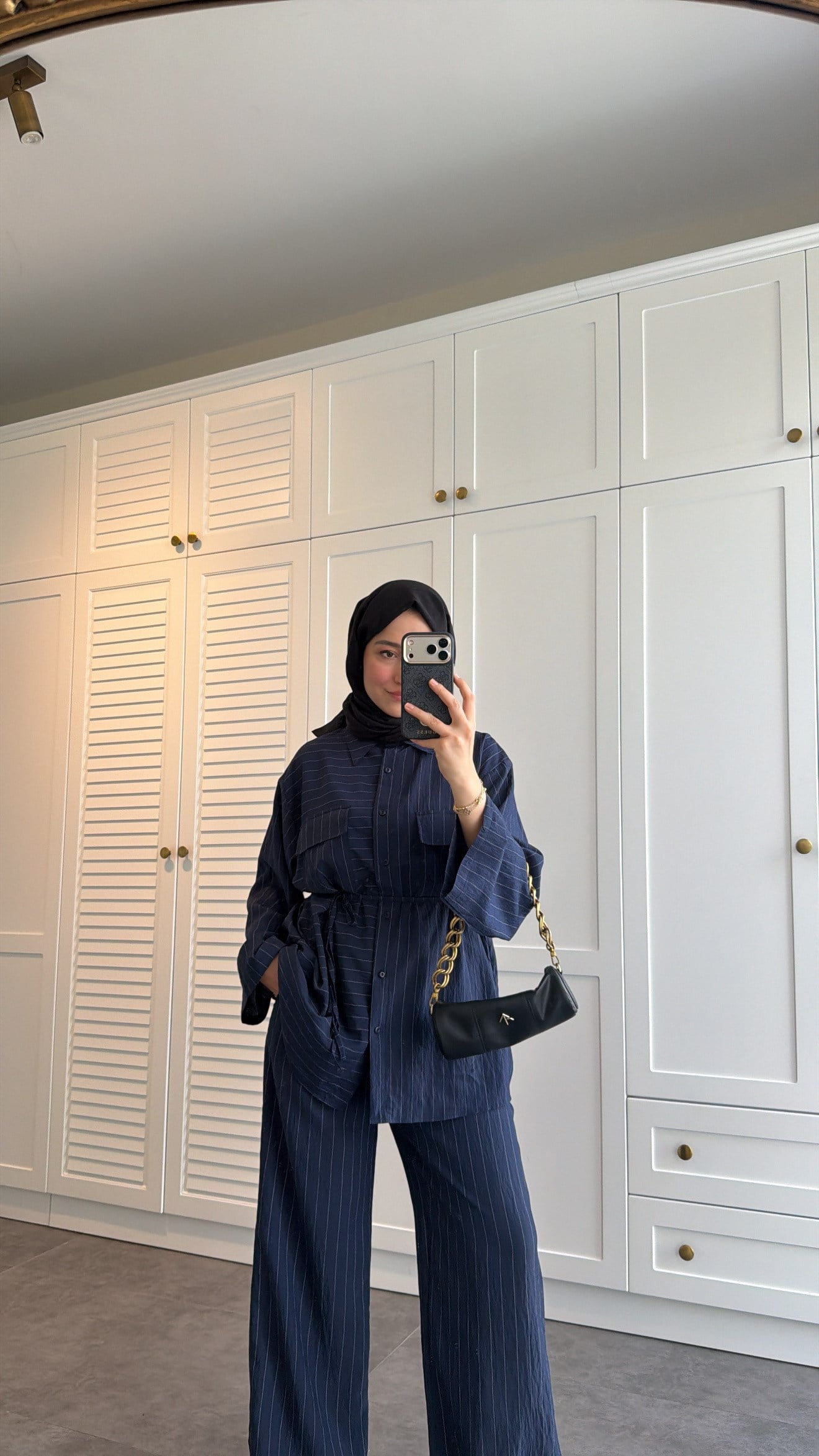 Oversize Çizgili  Takım Lacivert