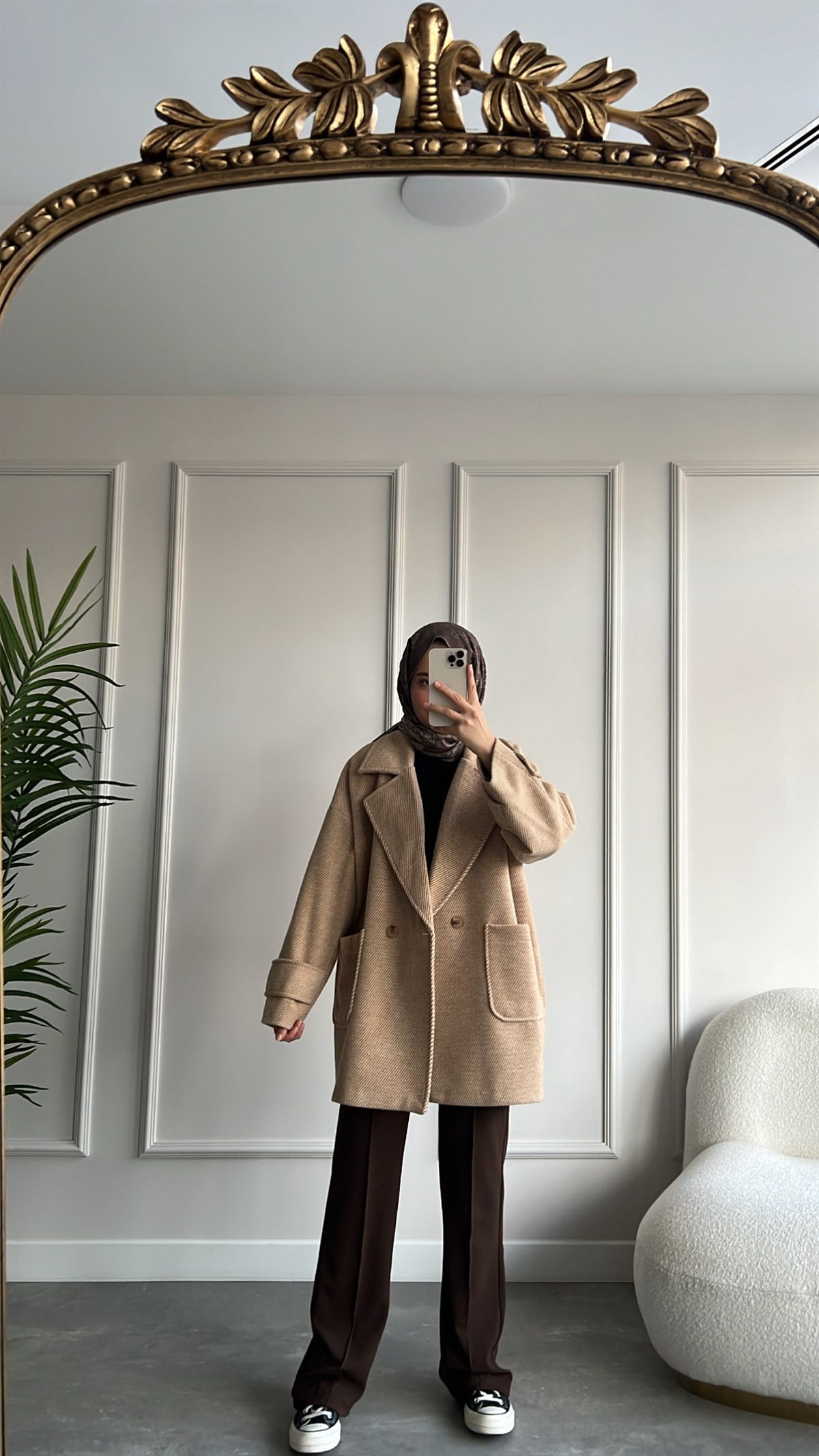Oversize Kaşe Siyah Kaban