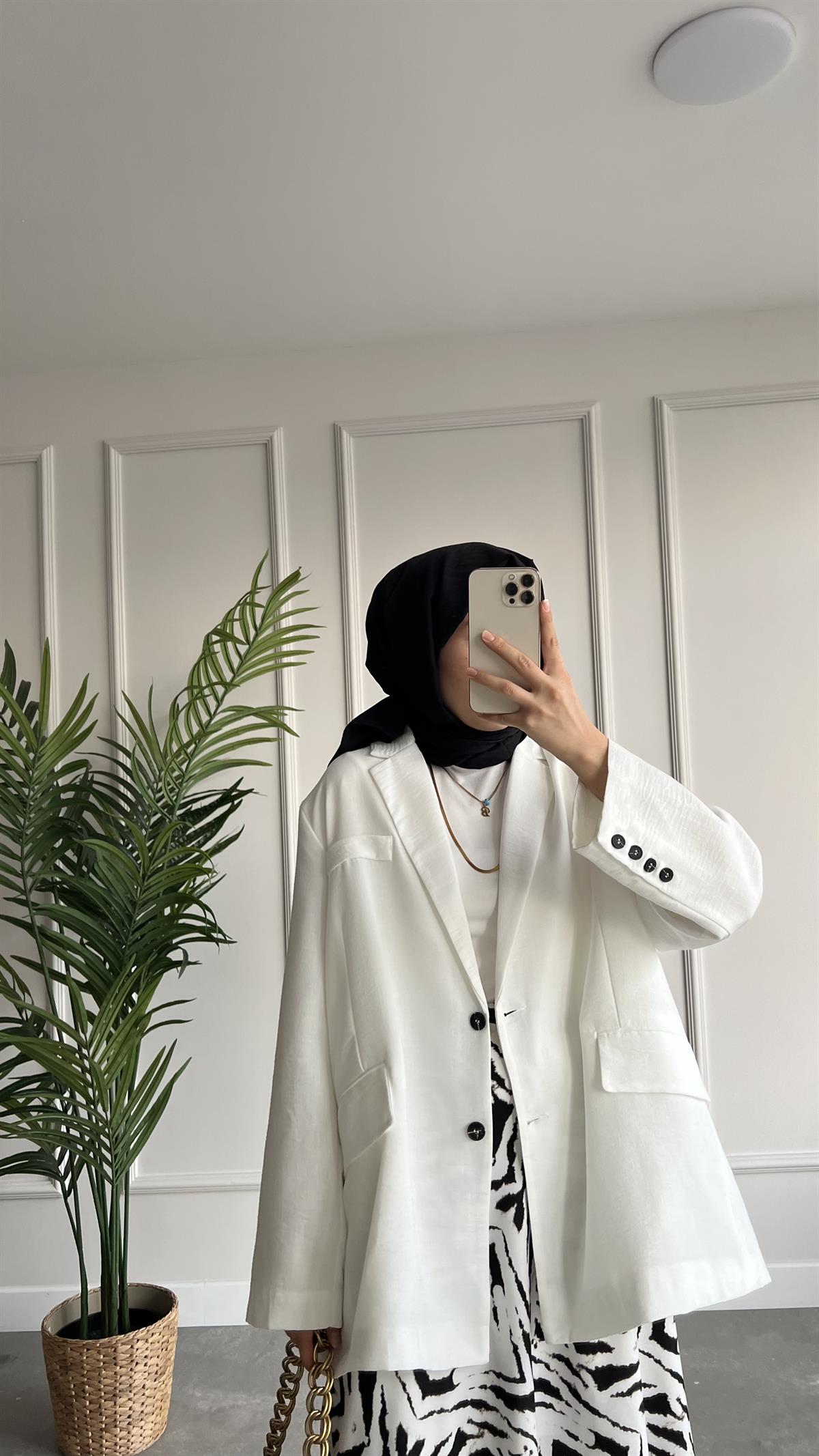 Oversize Keten Ceket 