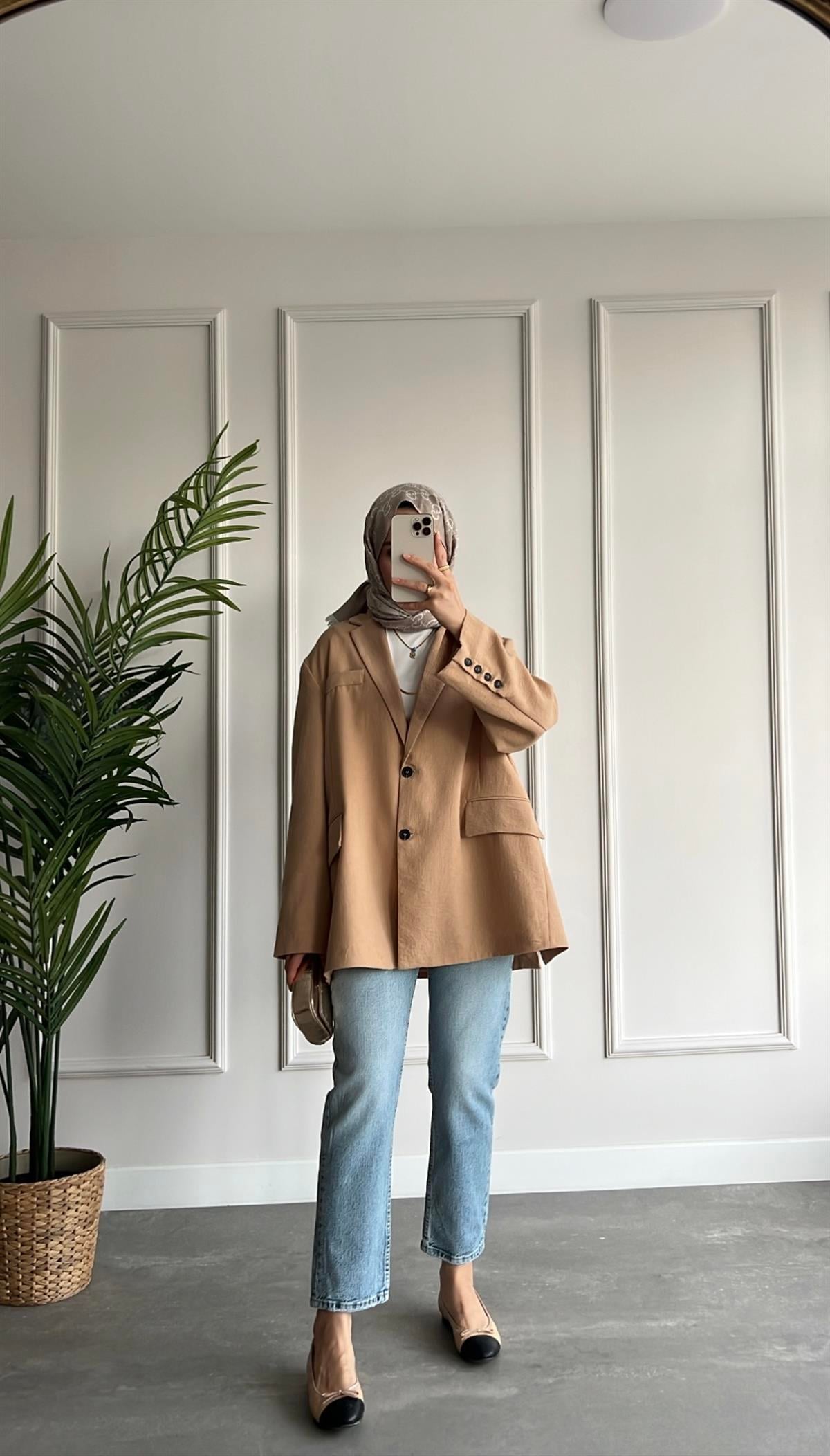Oversize Keten Ceket 