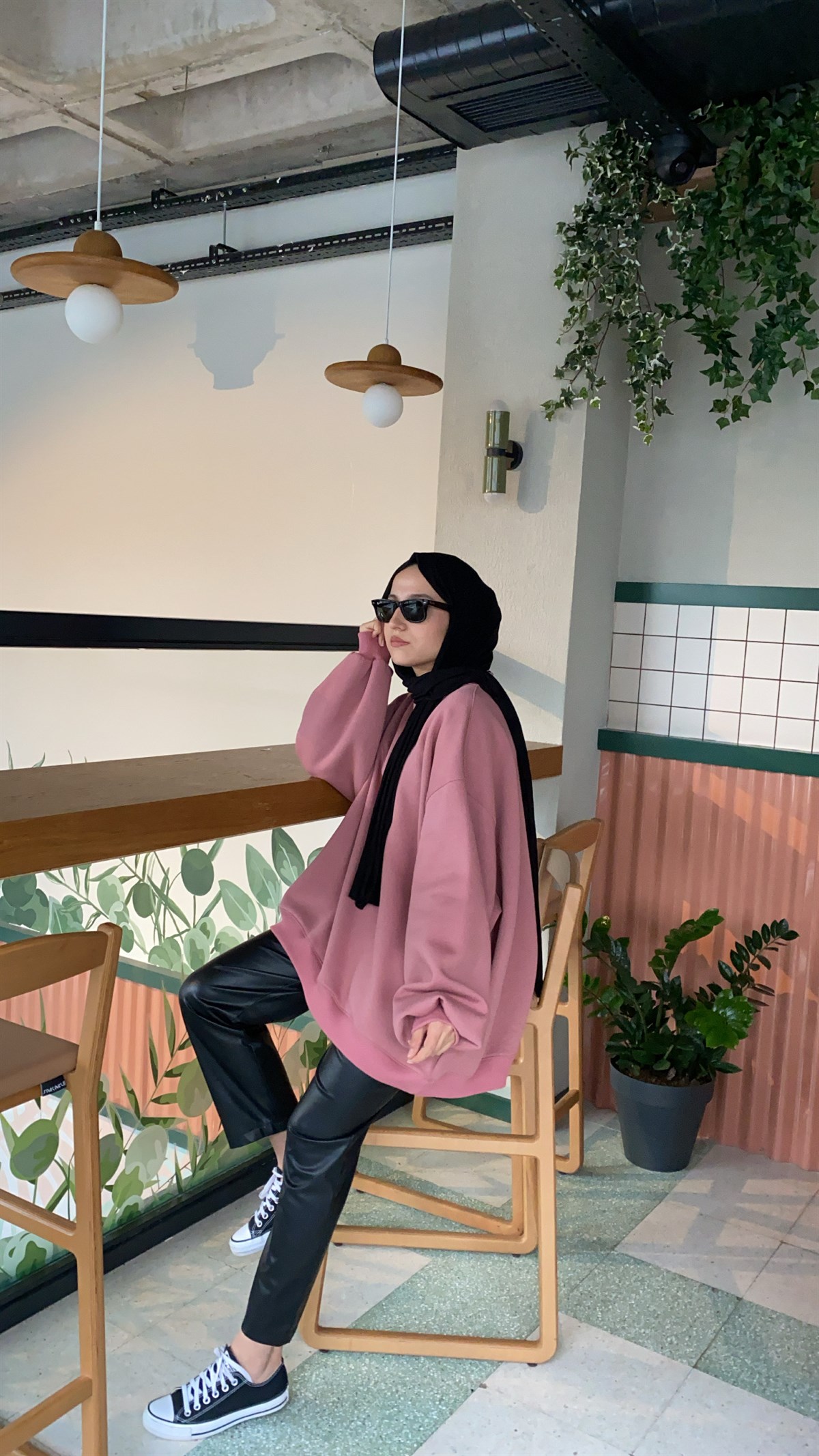 Oversize Melanjlı Gül Kurusu Sweatshirt