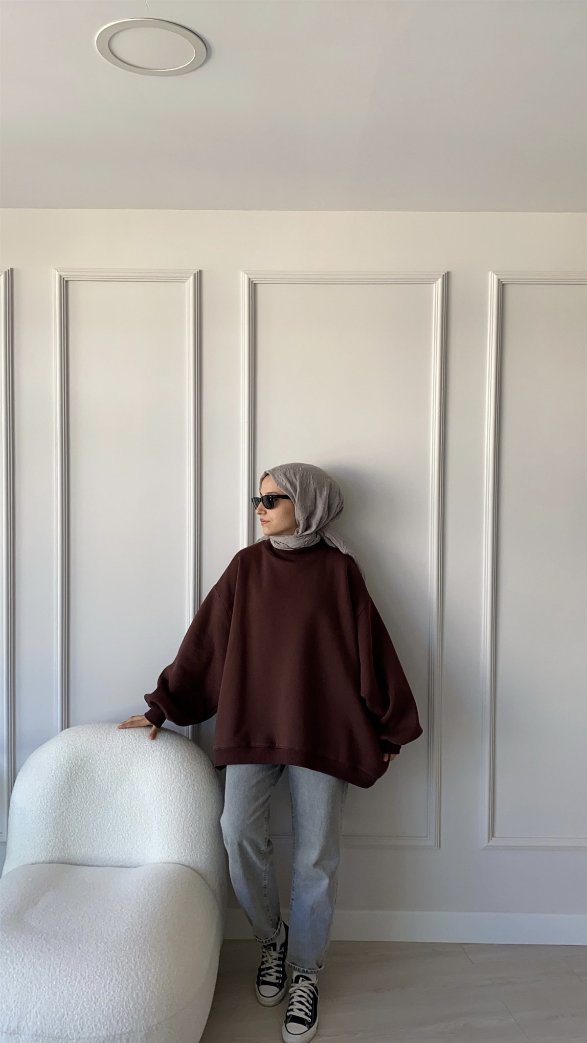 Oversize Melanjlı Kahve Sweatshirt