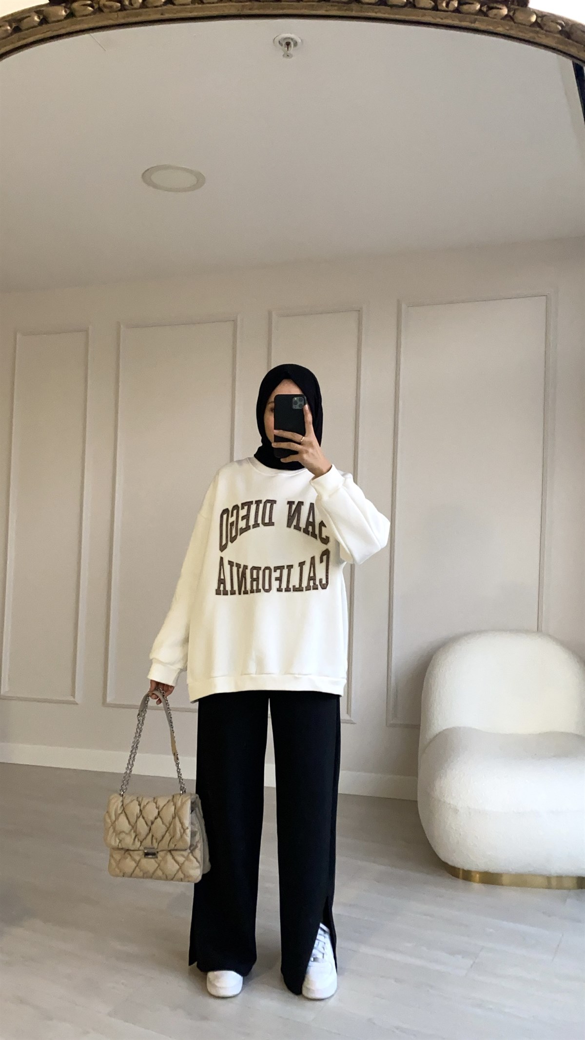 Oversize Şardonlu Sweatshirt 