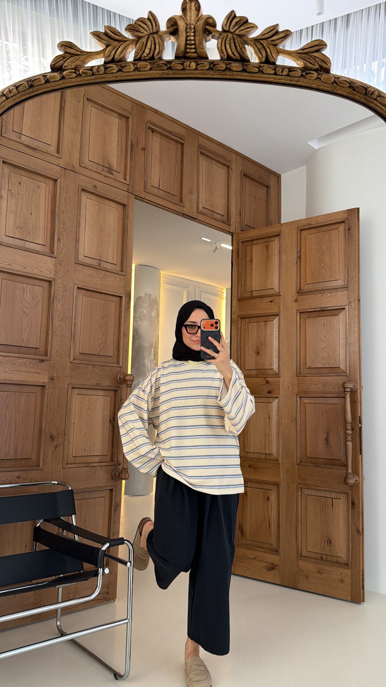 Premium Çizgili Oversıze Sweat Sarı