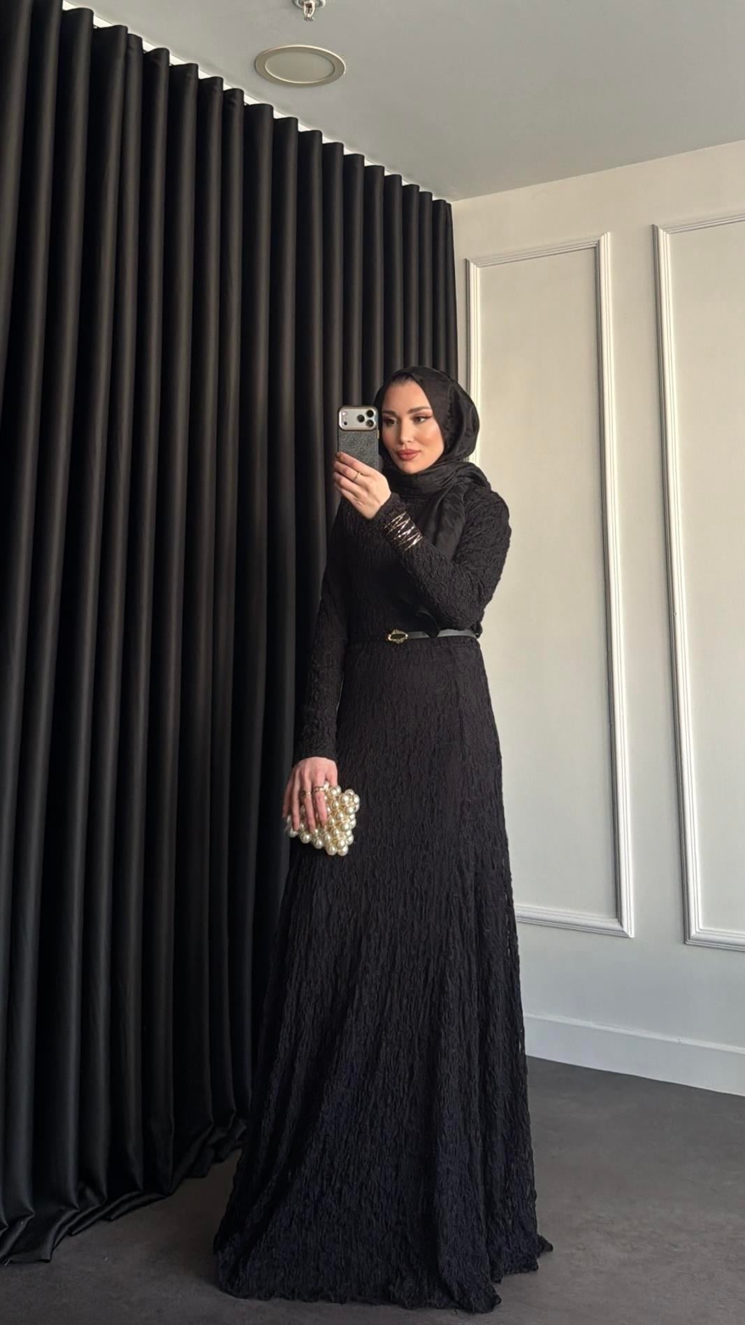 Premium Dantel Elbise Siyah