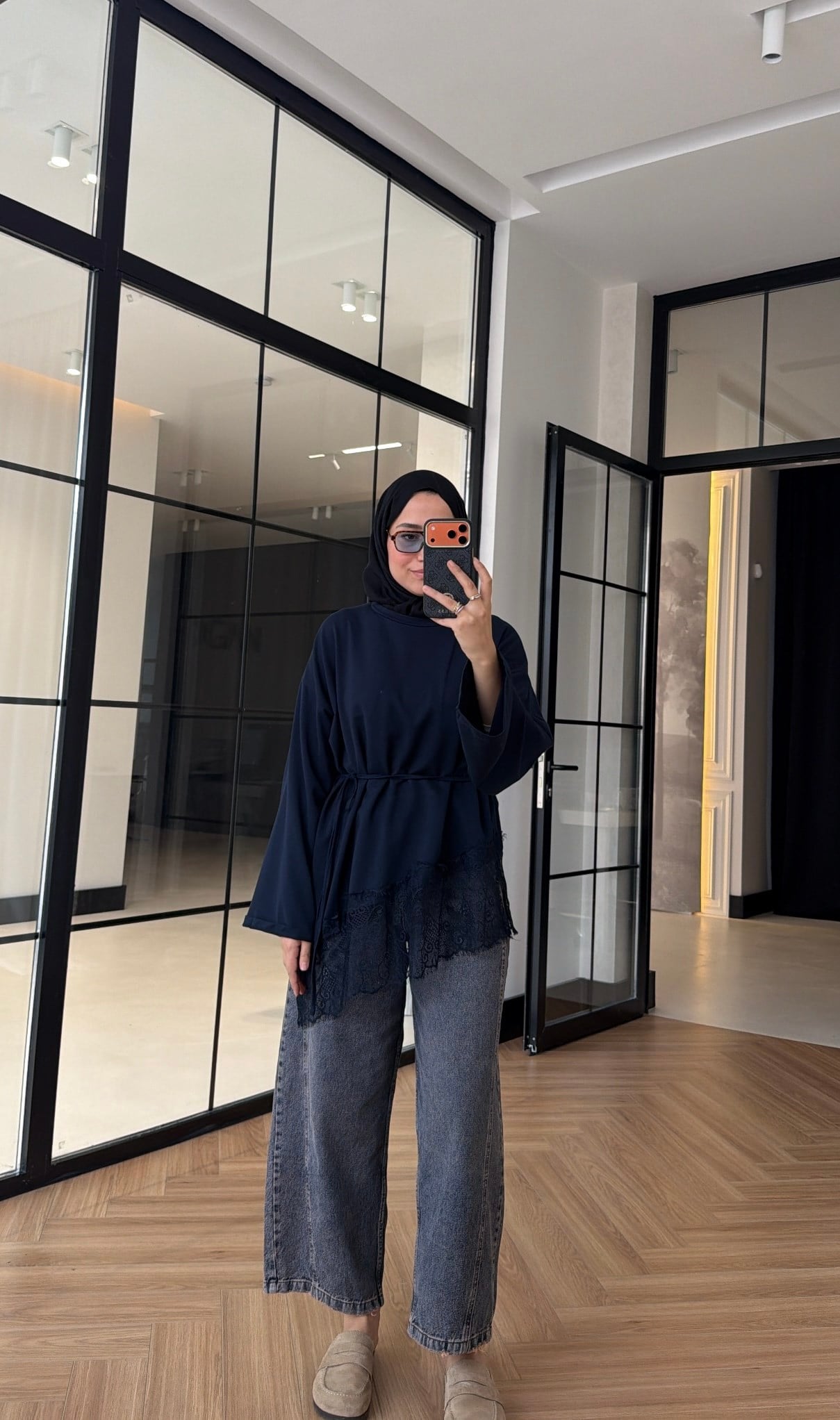 Premium Dantelli Oversıze Sweat Lacivert
