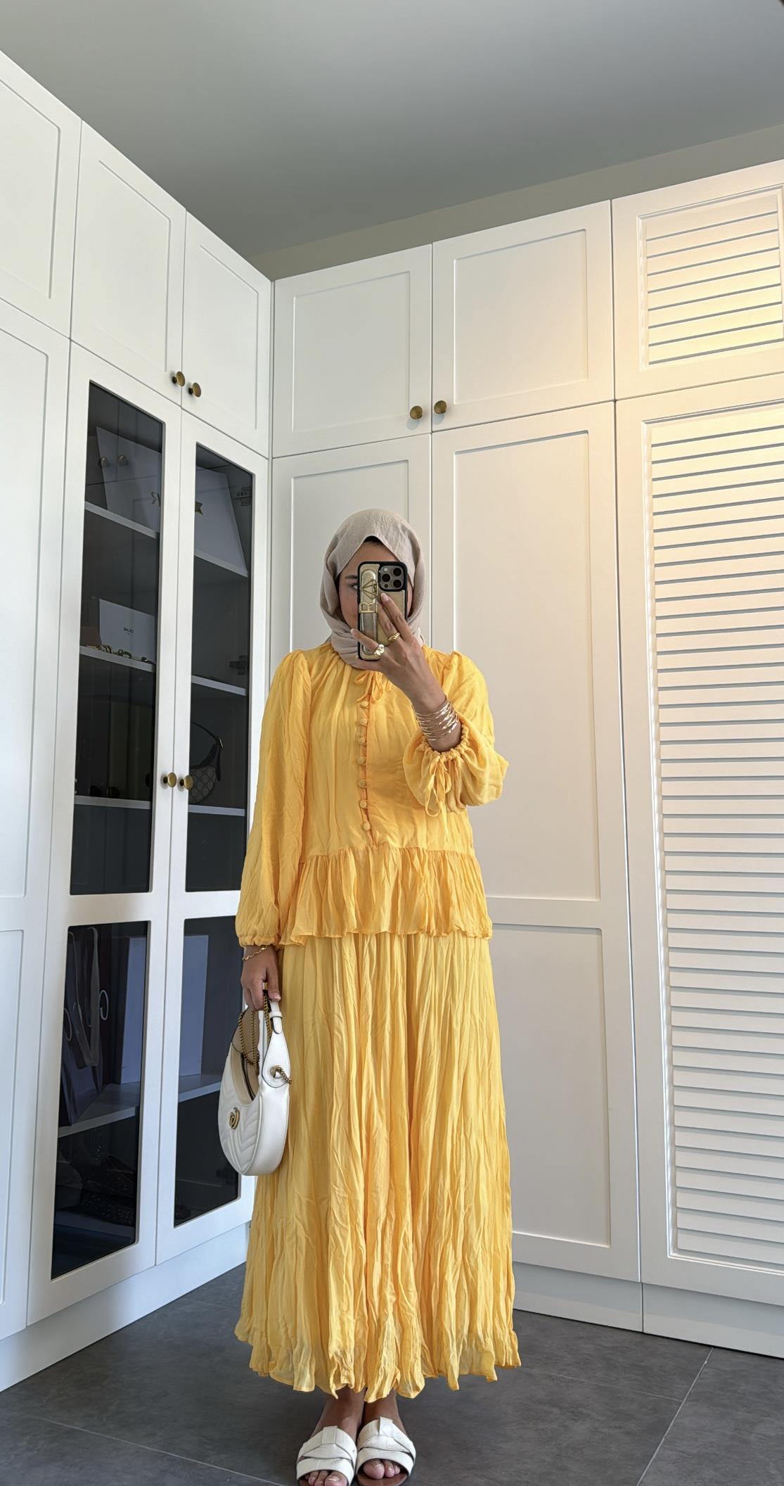 Premium Şifon Takım Butter Yellow