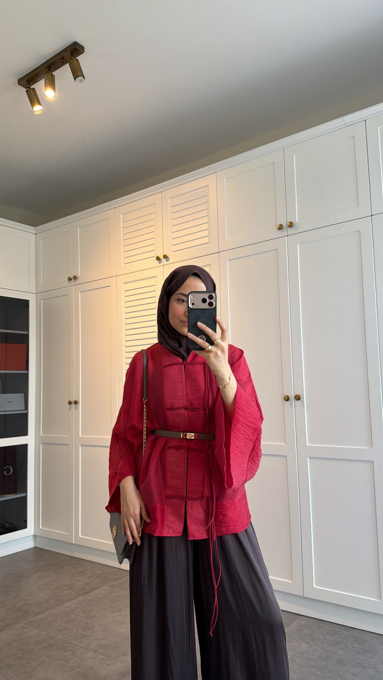 Sedef Tül Premium Kimono Kırmızı