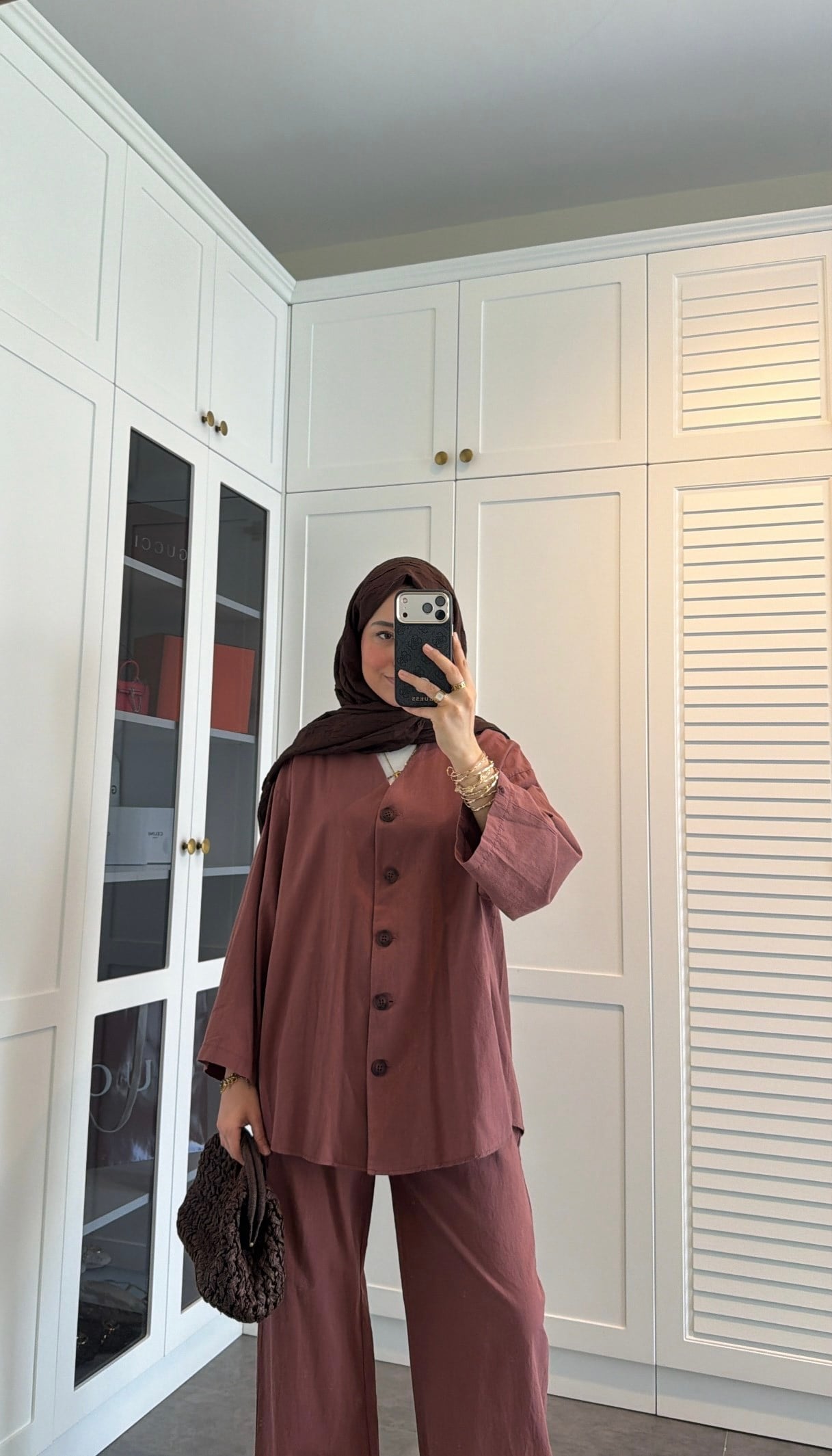 V Yaka Oversize Keten Takım Kiremit