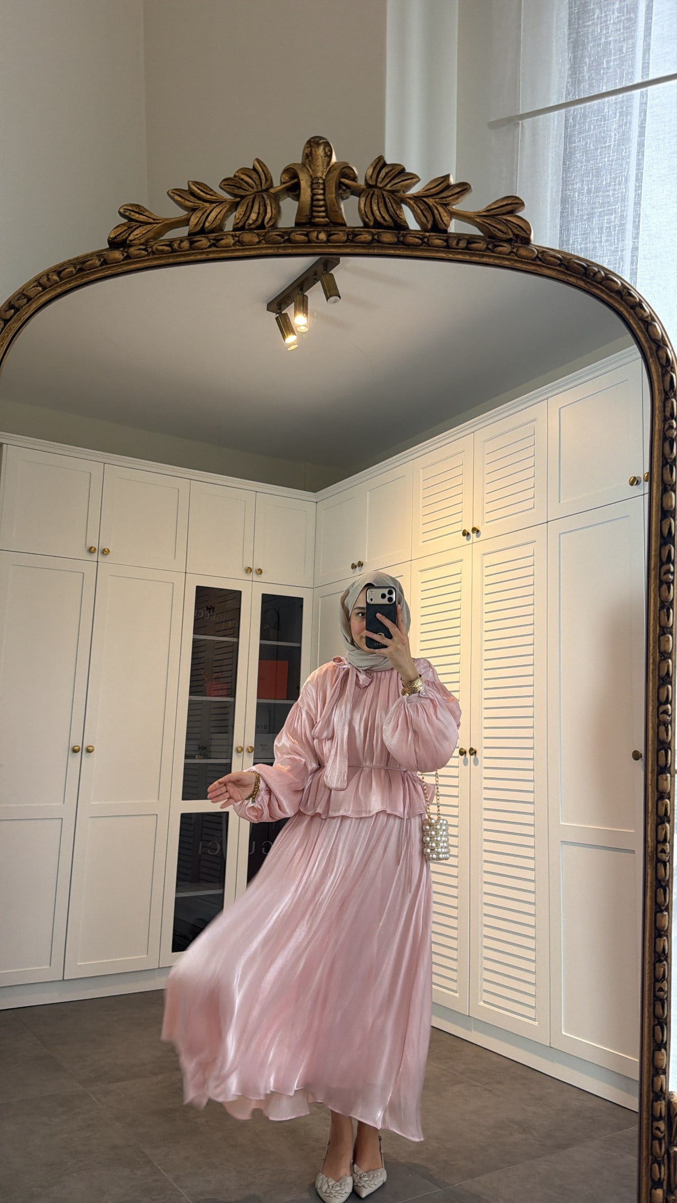 Yaka Detay Saten Tül Tasarım Takım  Pembe