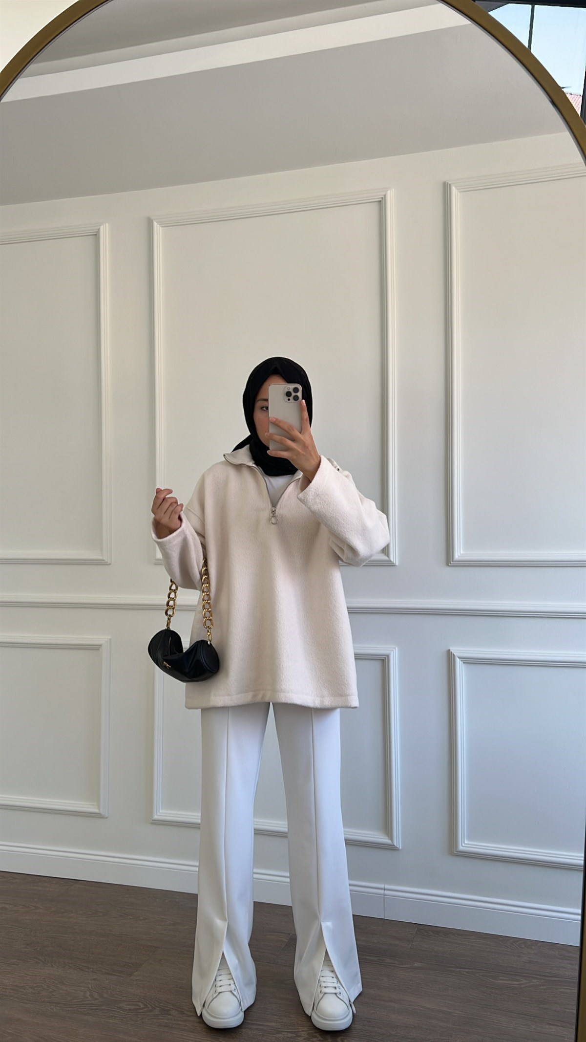 Yakası Fermuarlı  Yumuşak Örme Sweatshirt