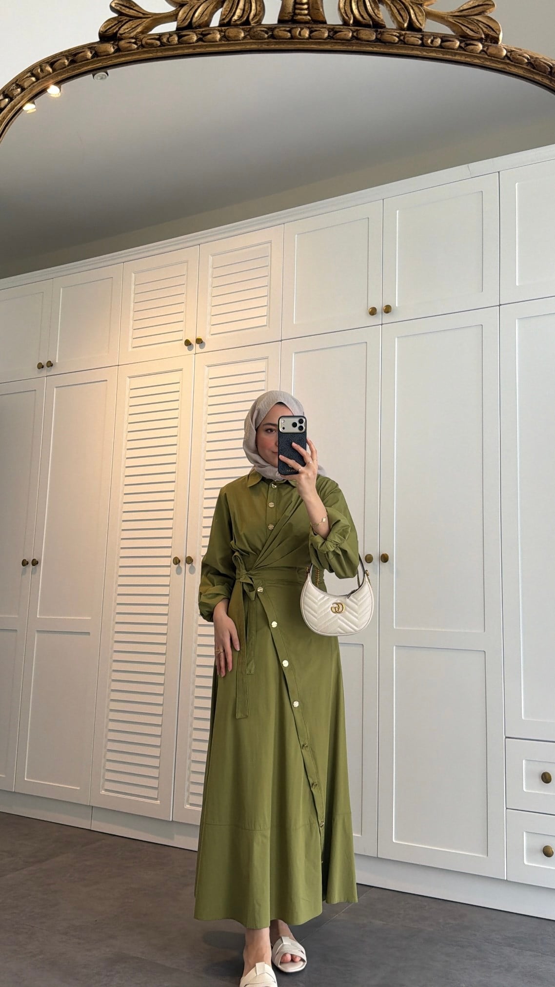 Yandan Düğmelİ Poplin Elbise Olive