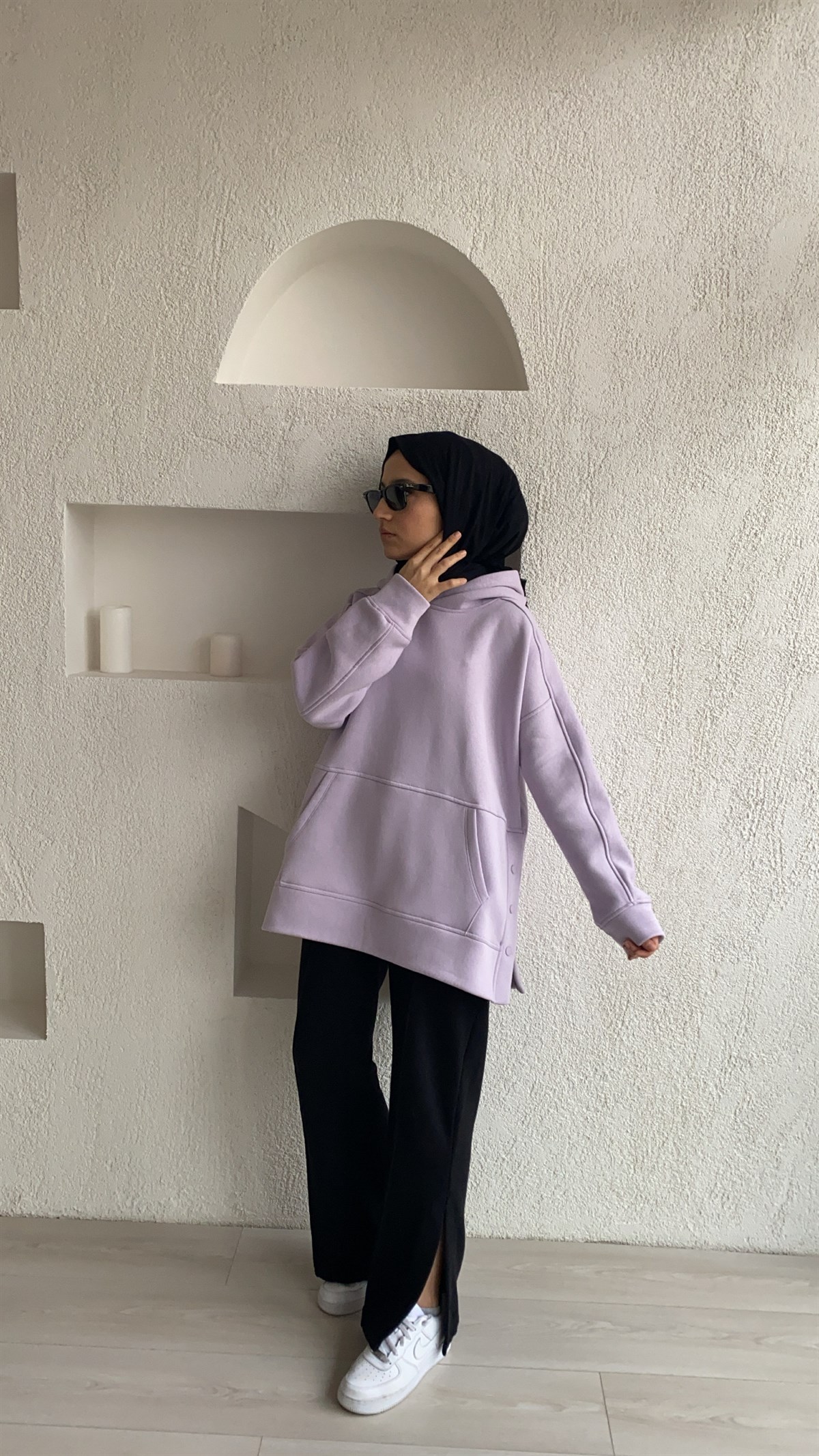 Yanları Çıt Çıt Detaylı Lila Sweatshirt 