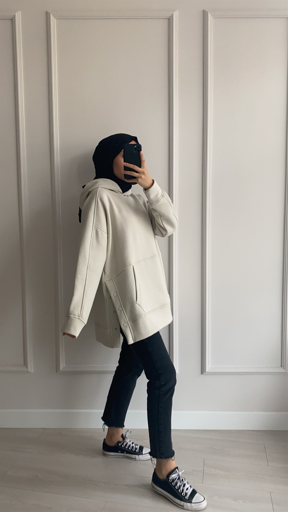 Yanları Çıt Çıt Detaylı Taş Sweatshirt 
