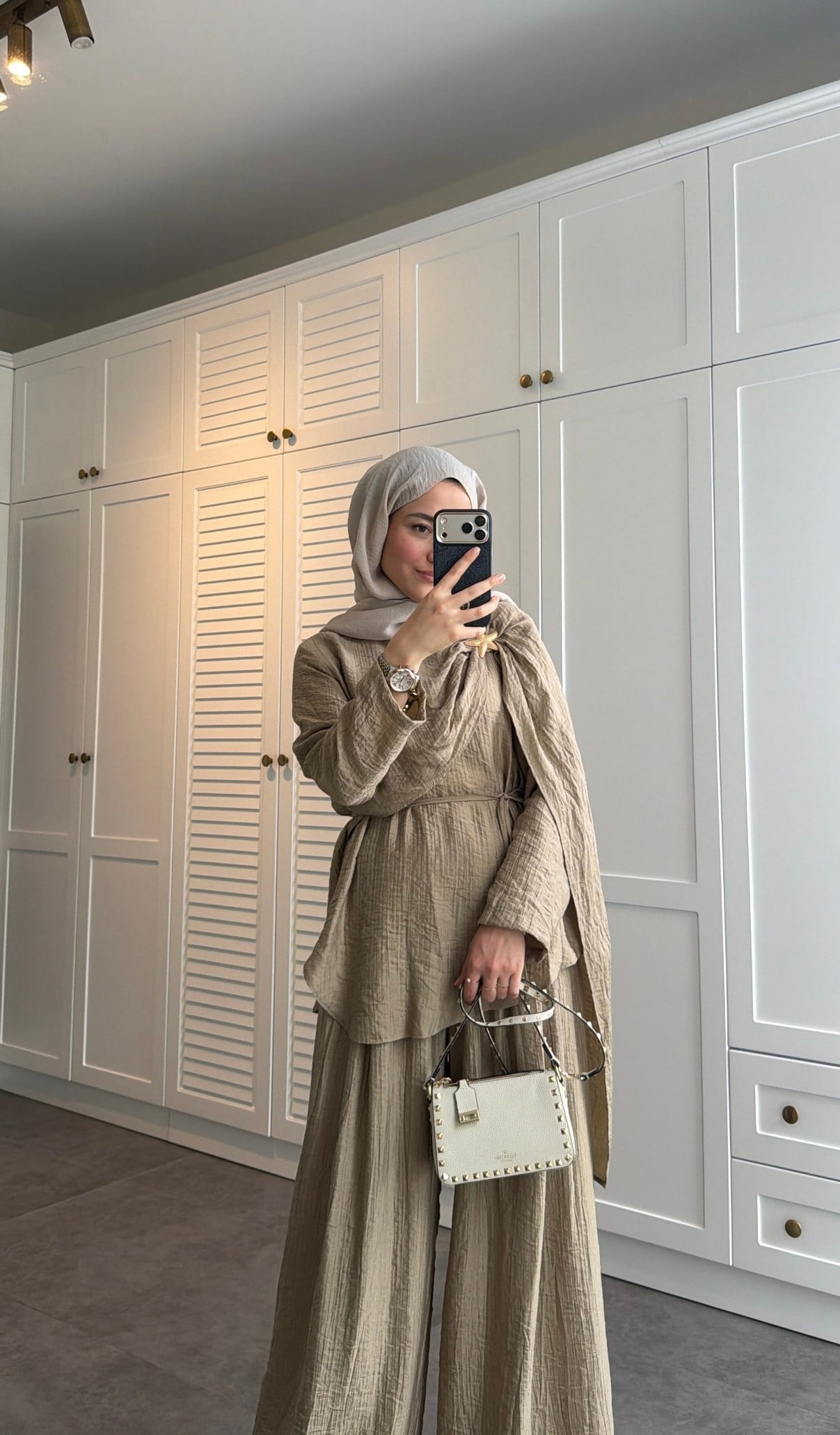 Yıldız Broş Müslin Pantolon Takım Olive