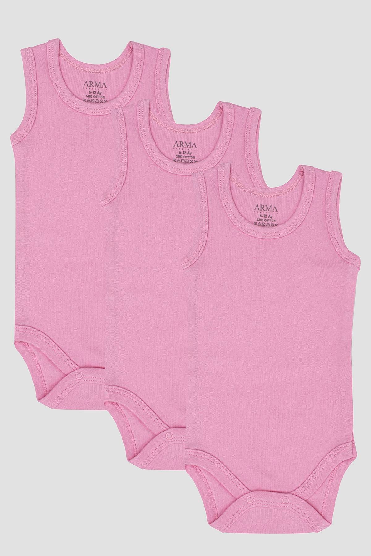 %100 Organik Pamuk 3'lü Pembe Bebek Atlet Çıtçıtlı Zıbın Body