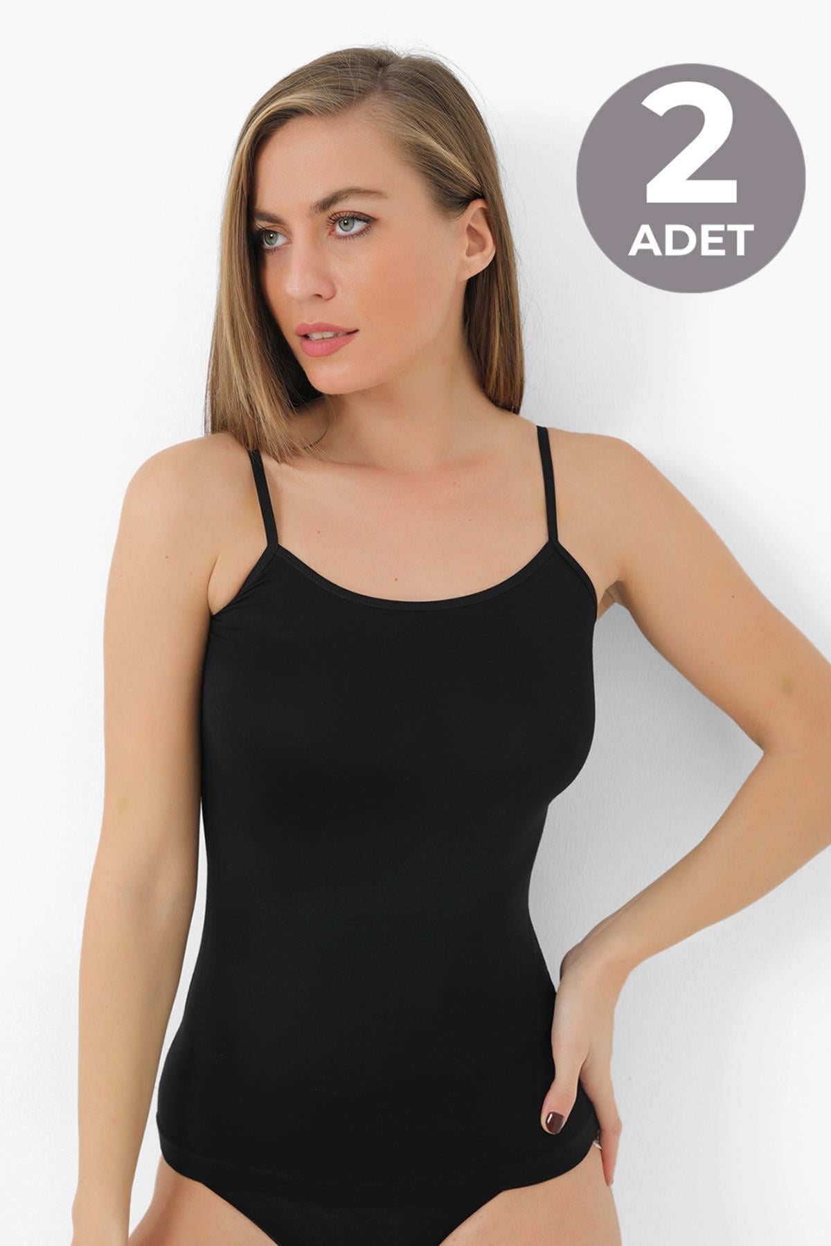 2'li Paket Siyah Kadın Bambu İp Askılı Atlet
