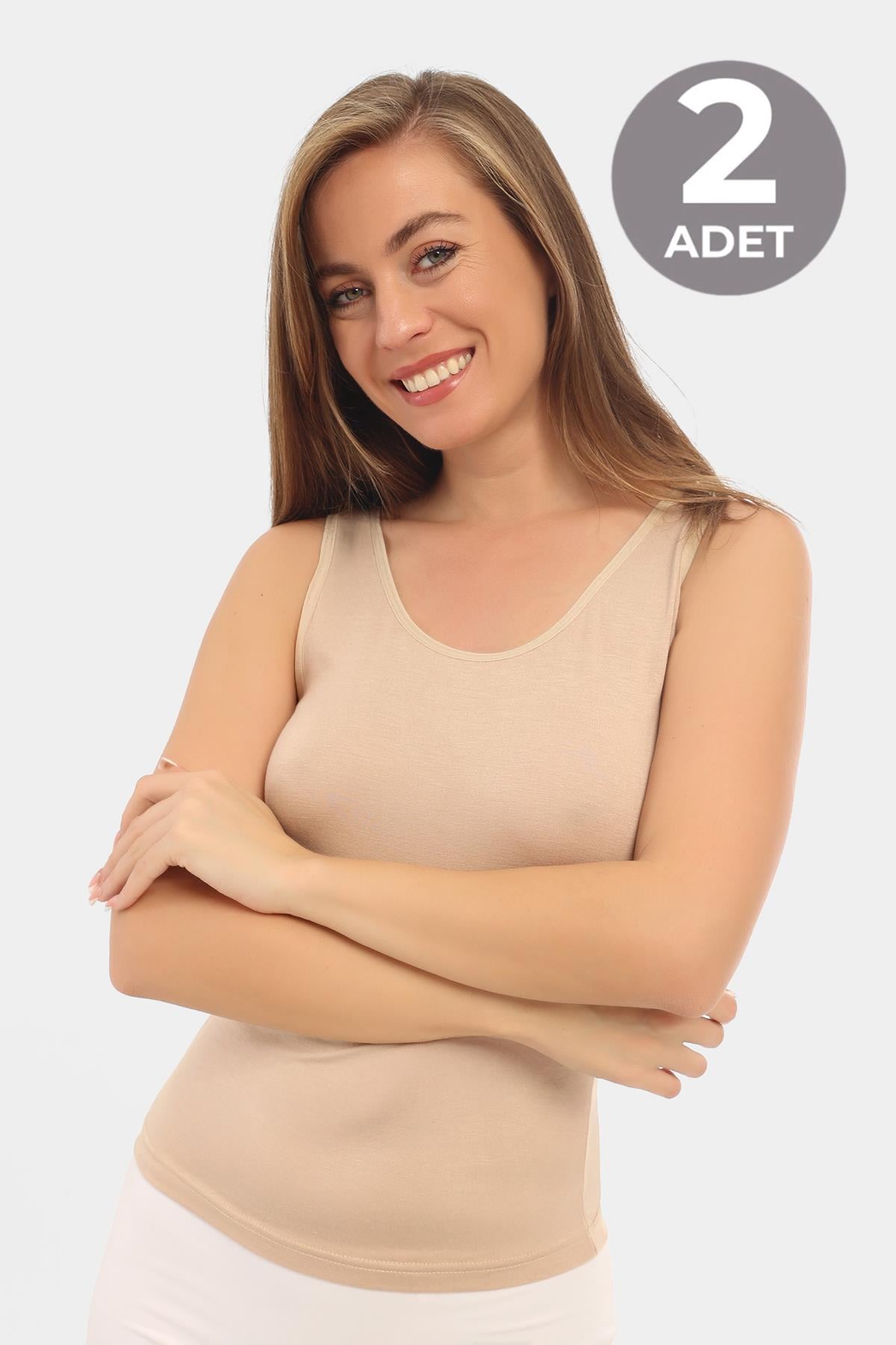 2'li Paket Ten Kadın Bambu Kalın Askılı Atlet