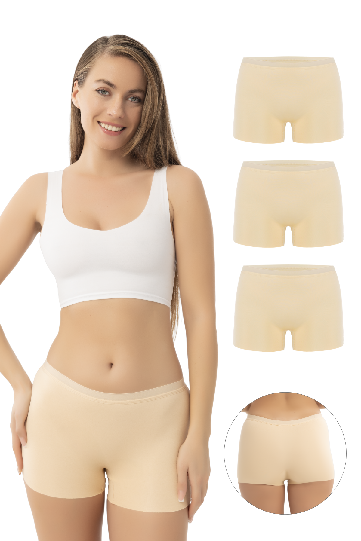 Basic Lazer Kesim Dikişsiz Kadın Boxer Külot 3'lü Paket Ten