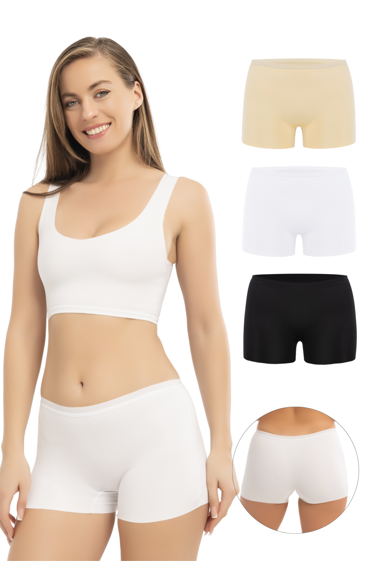 Basic Lazer Kesim Dikişsiz Kadın Boxer Külot 3'lü Paket Renkli