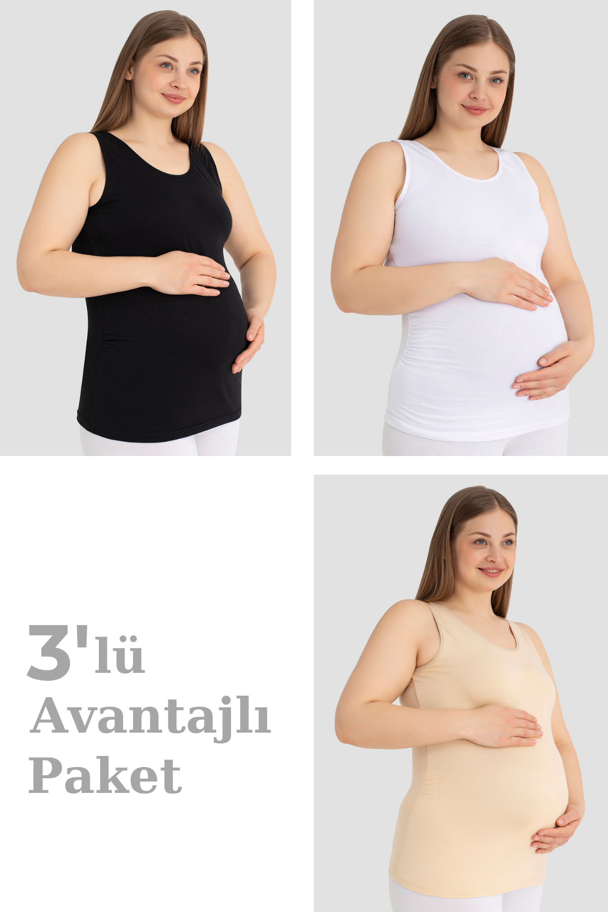 Hamile Atlet Kalın Askılı Pamuklu Likralı Esnek Renkli 3'lü Paket