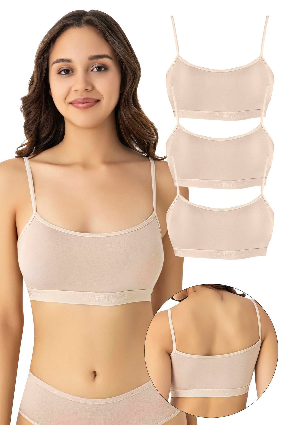 Kadın Bambu İp Askılı Çıkarılabilir Pedli Büstiyer Ten 3'lü Paket