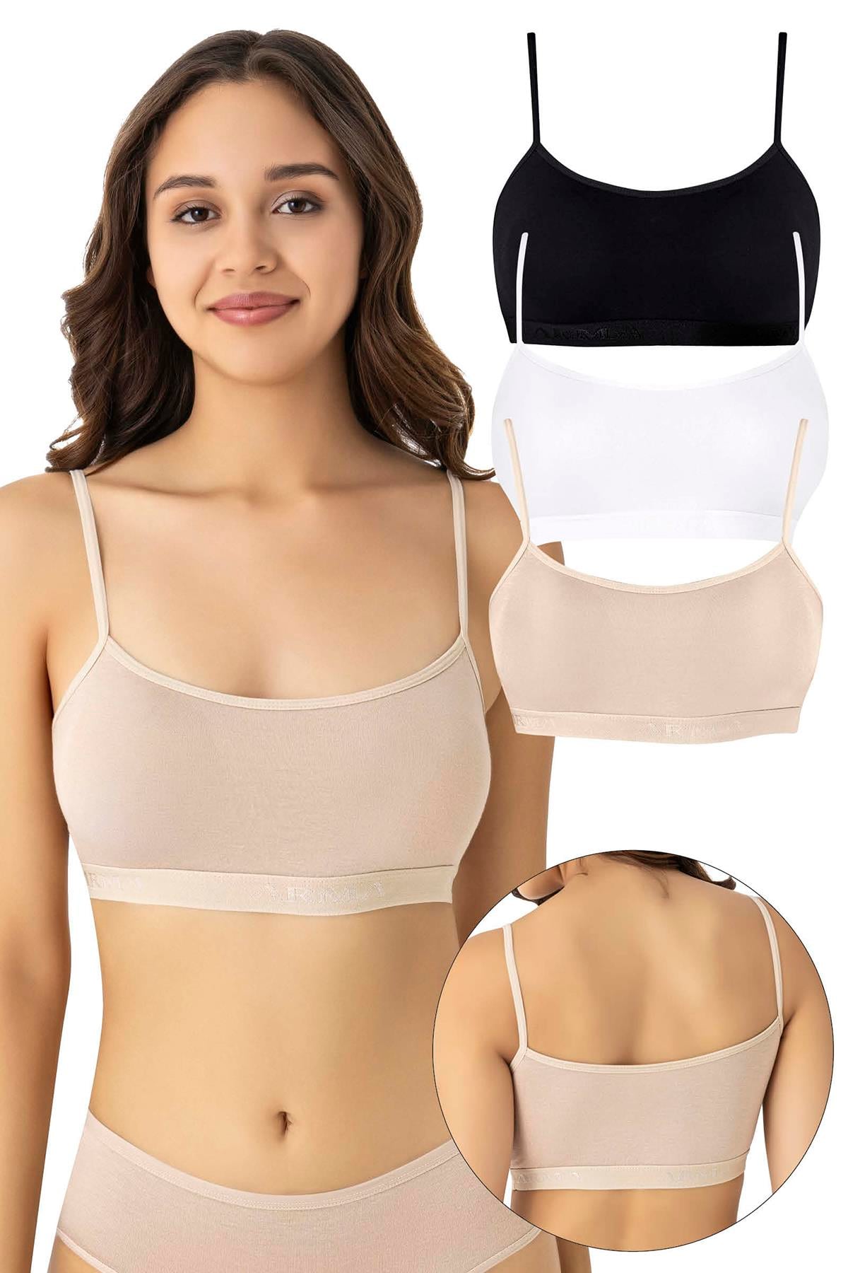 Kadın Bambu İp Askılı Çıkarılabilir Pedli Büstiyer Renkli 3'lü Paket
