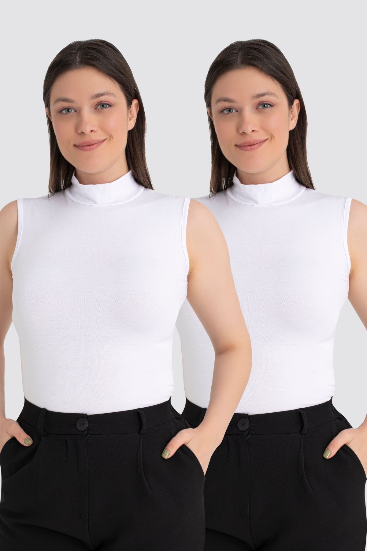 Kadın Beyaz Balıkçı Yaka 2'li Kolsuz Body