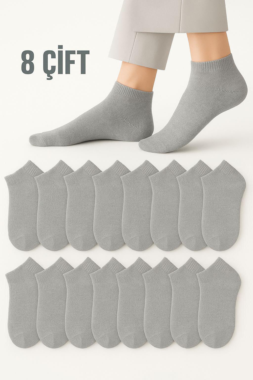 Kadın Gri Terletmez Comfort Pamuklu Patik Çorap 8 Çift