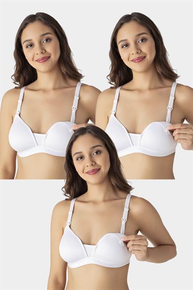 3'lü Paket Beyaz Kadın Balensiz Kaplı Emzirme Sütyeni Göğüs Ucu Görünmez Pamuklu Yumuşak Dokulu