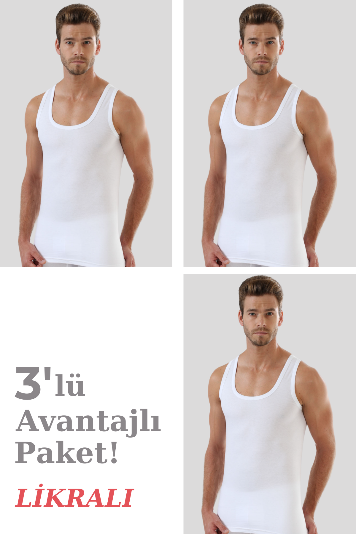  Beyaz Pamuklu Likralı Erkek Atlet 3'lü Paket