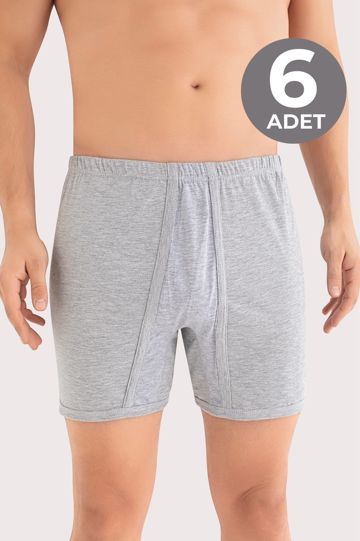  Erkek Paçalı Külot Boxer 6'lı Paket Gri %100 Pamuk Penye 