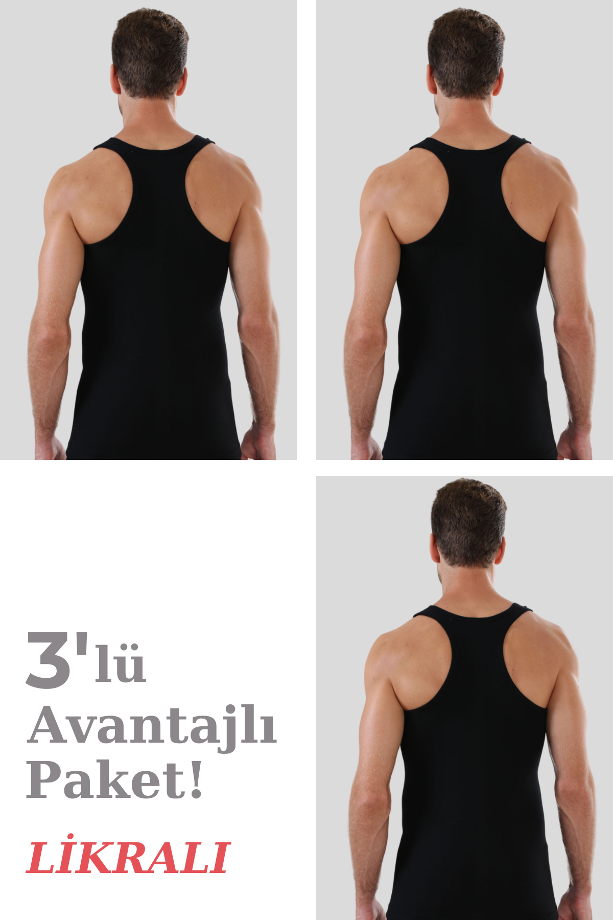  Erkek Siyah Pamuklu Likralı Sporcu Atlet 3'lü Paket