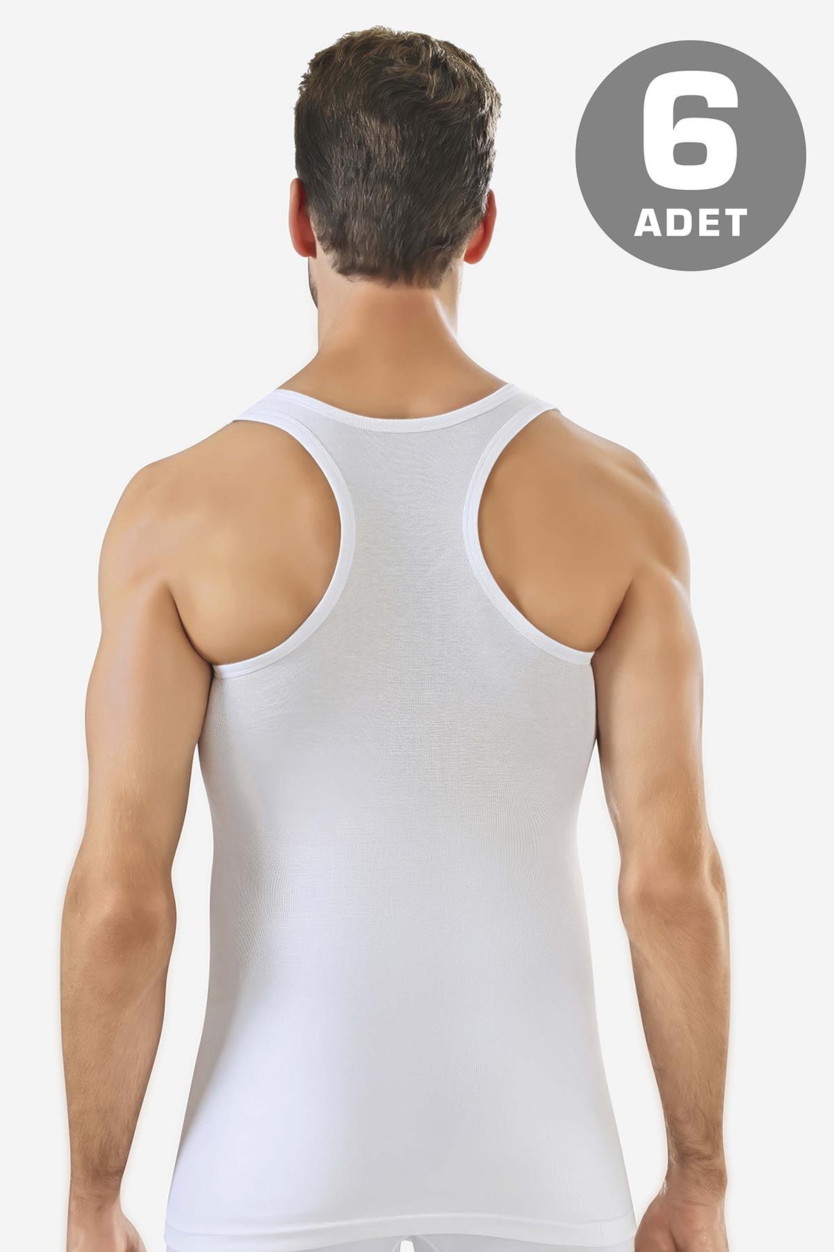 6'lı Paket Beyaz Erkek Rambo Sporcu Atlet %100 Pamuk Ribana