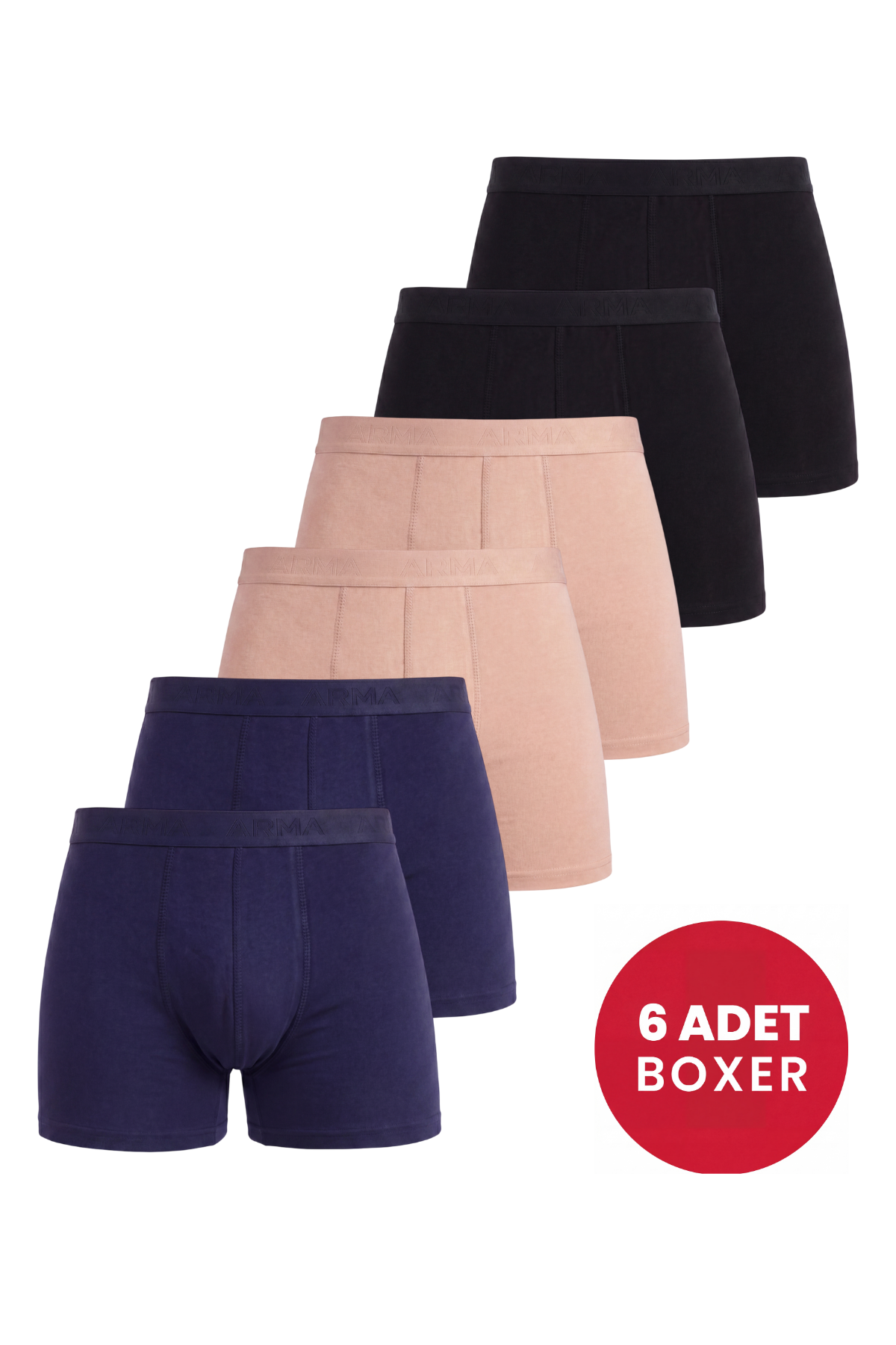 6'lı Paket Erkek Pamuklu Likralı Esnek Kumaş Renkli Boxer