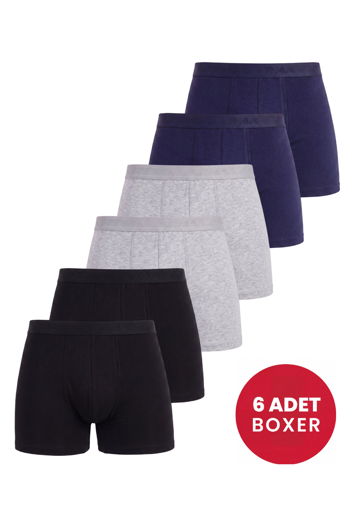 6'lı Paket Erkek Pamuklu Likralı Esnek Kumaş Renkli Boxer