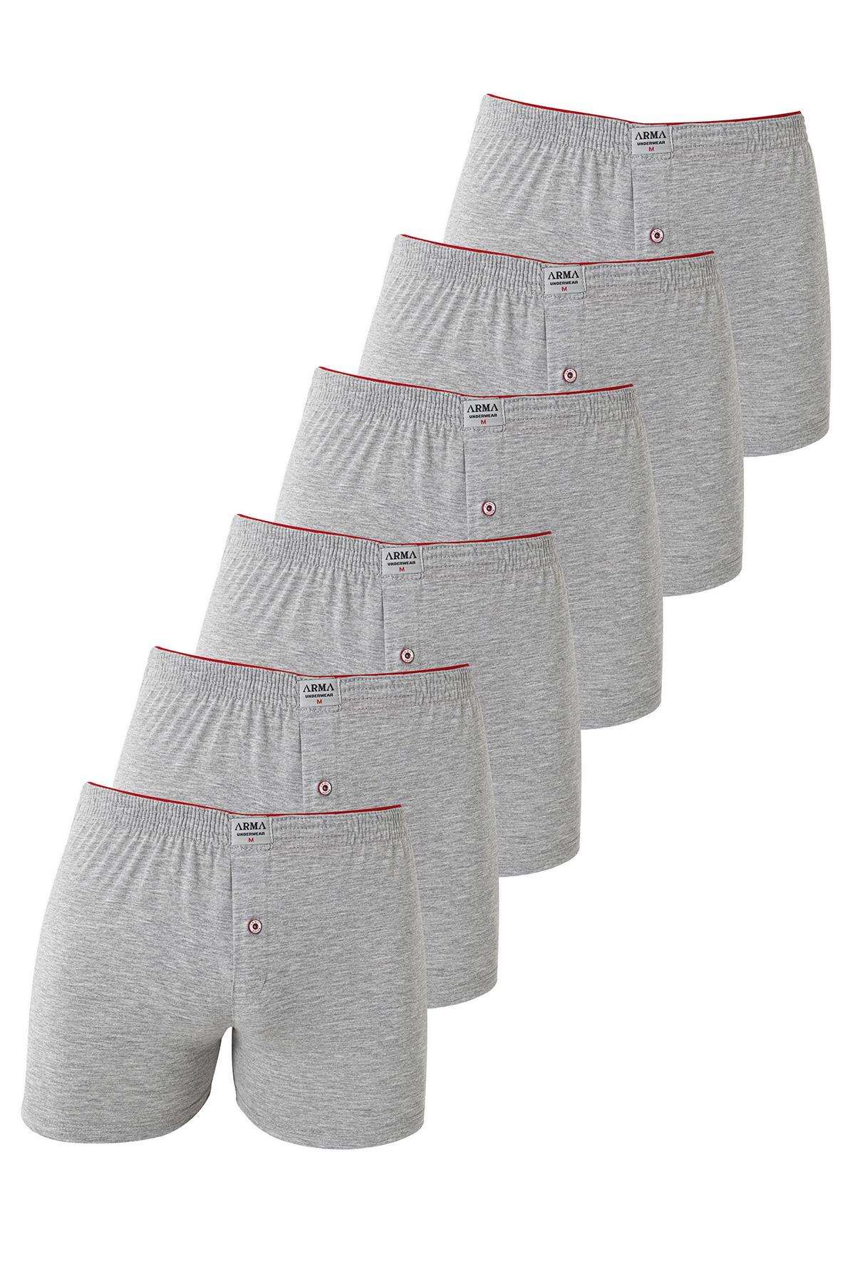 6'lı Paket Gri Erkek Penye Havlu Bel Boxer %100 Pamuk