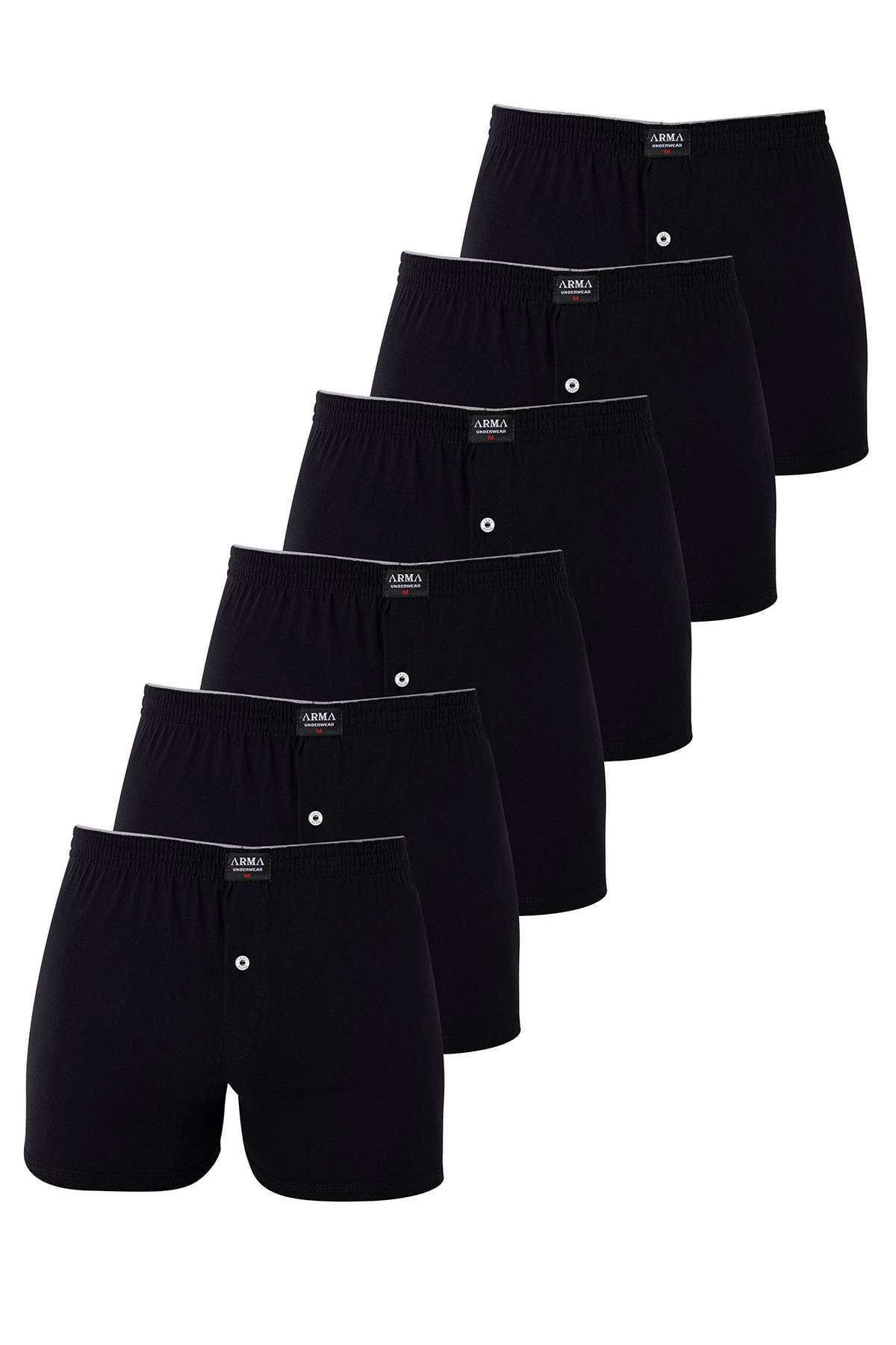 6'lı Paket Siyah Erkek Penye Havlu Bel Boxer %100 Pamuk