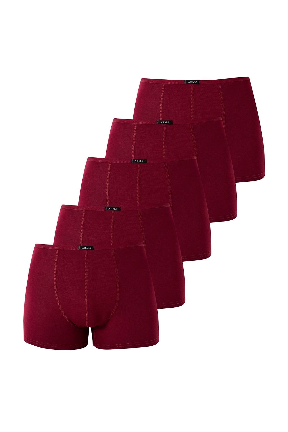 Erkek Bambu Boxer Bordo İnce Bel Lastikli 5'li Paket