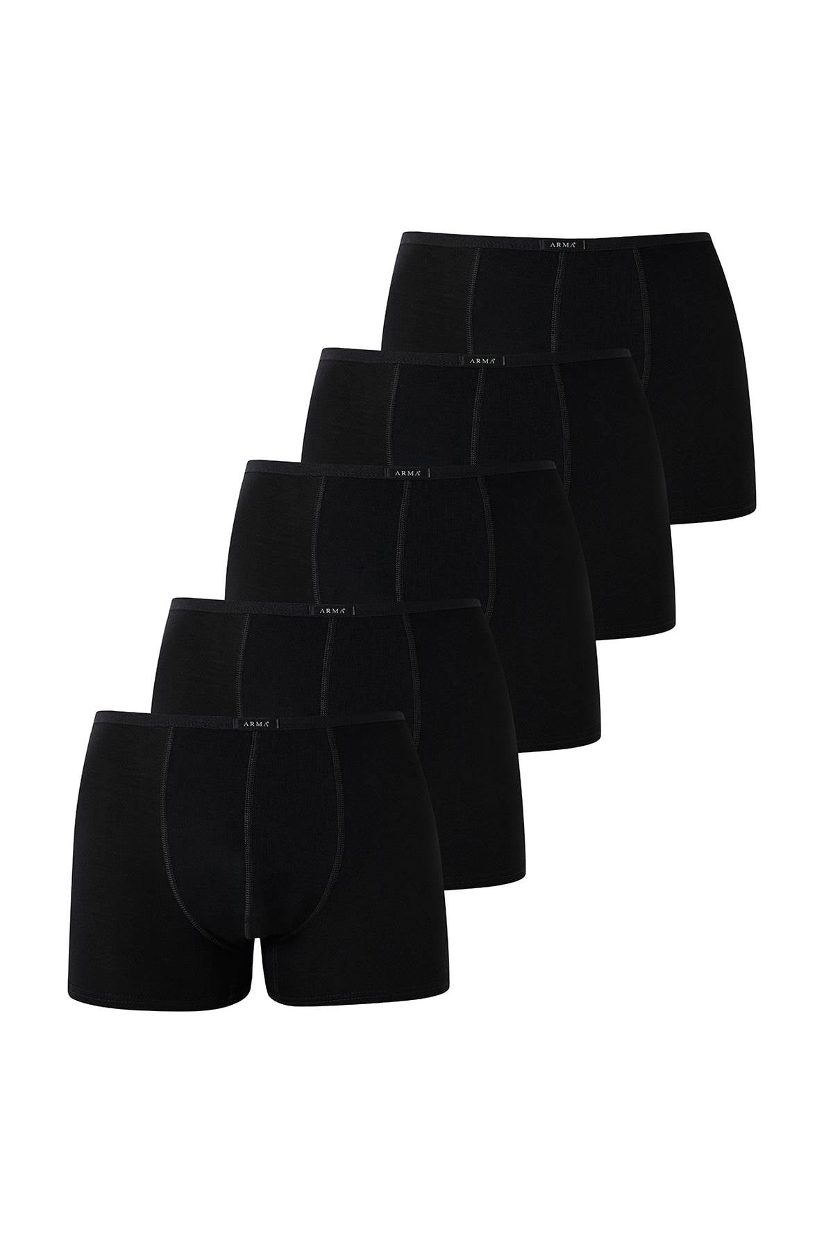 Erkek Bambu Boxer Siyah İnce Bel Lastikli 5'li Paket