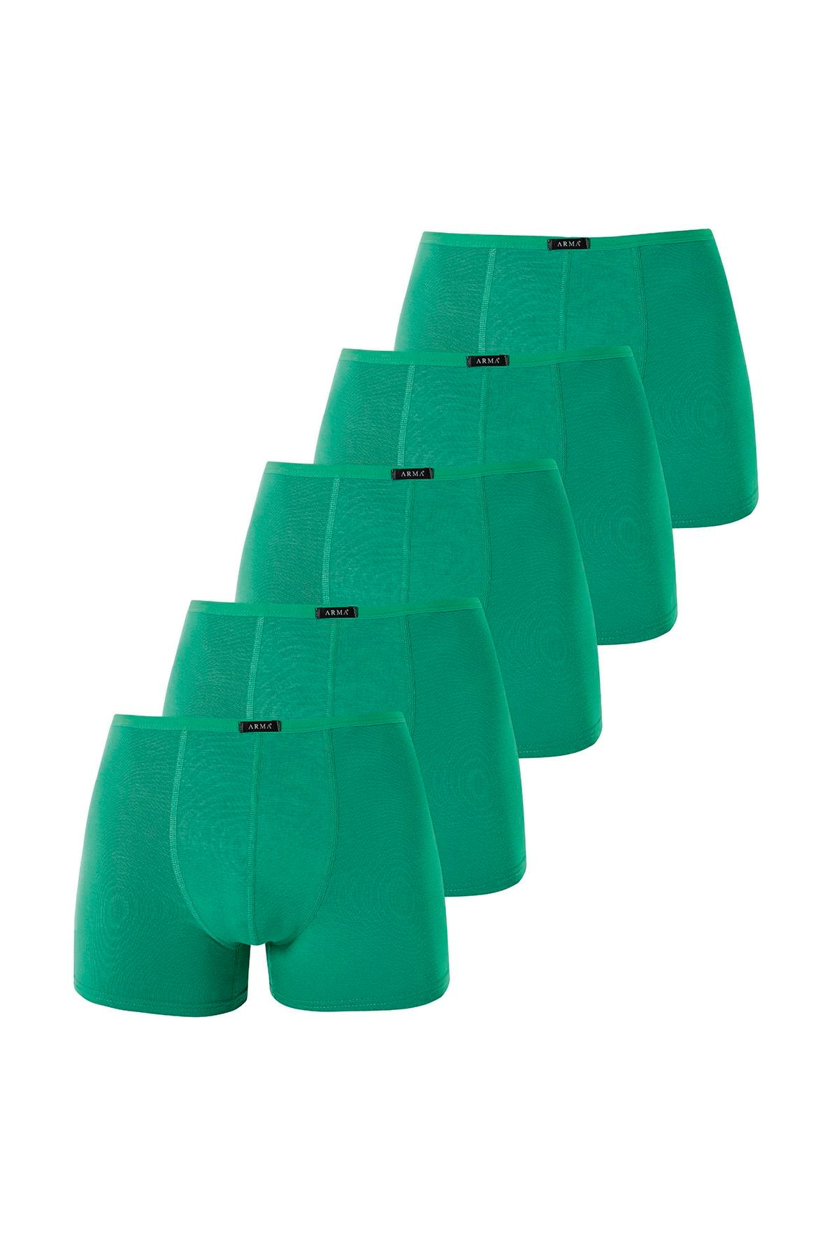 Erkek Bambu Boxer Yeşil İnce Bel Lastikli 5'li Paket