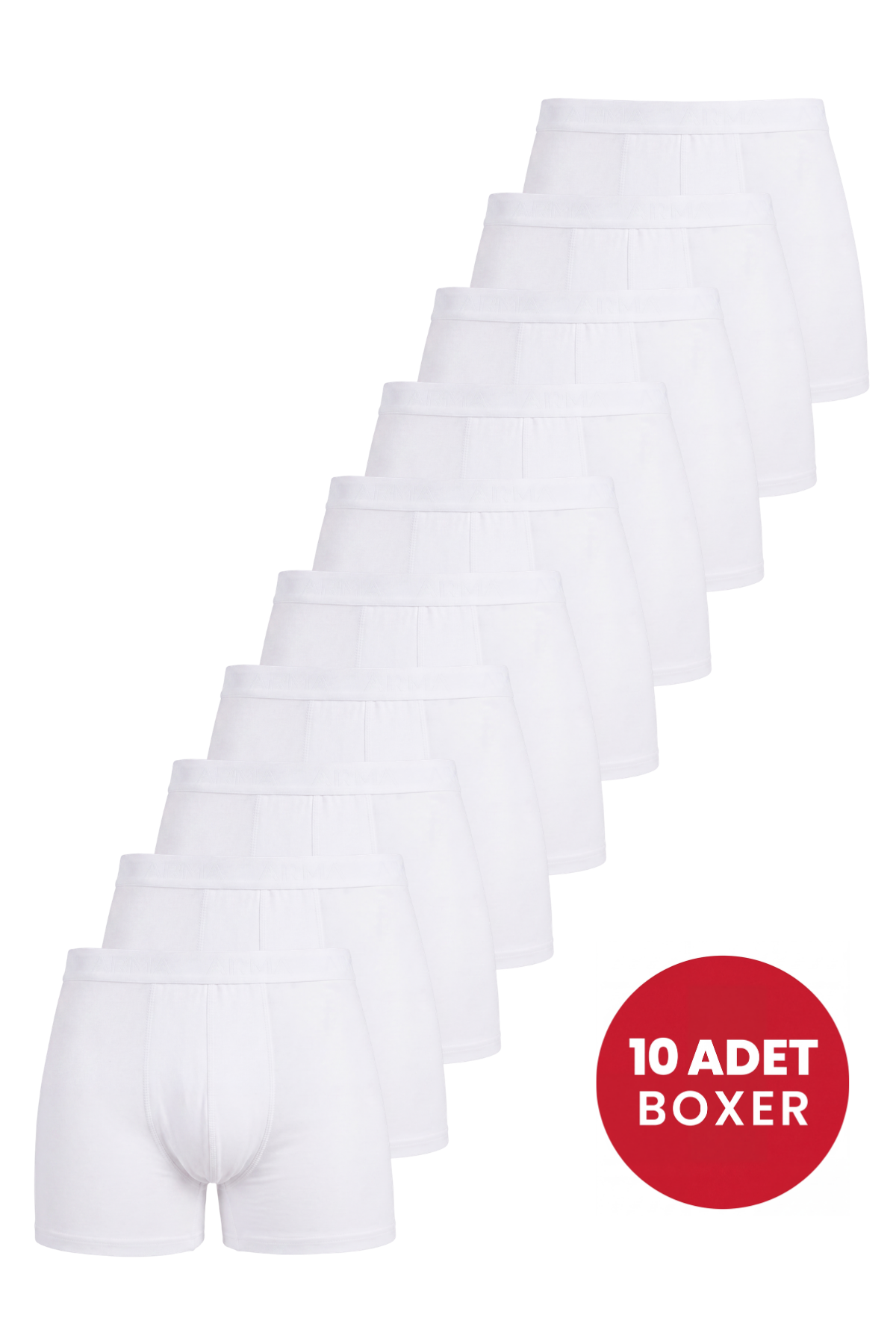 Erkek Beyaz Boxer 10'lu Paket Pamuklu Likralı Yumuşak ve Esnek Kumaş